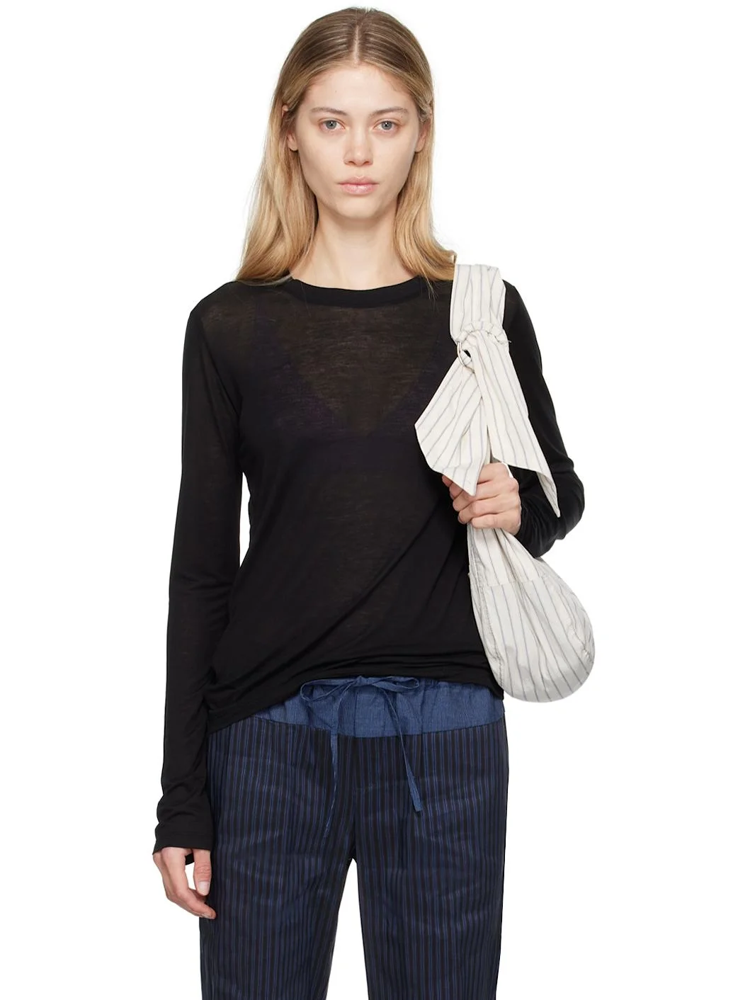 Black Bamboo Lyocell Long Sleeve T-Shirt - 1