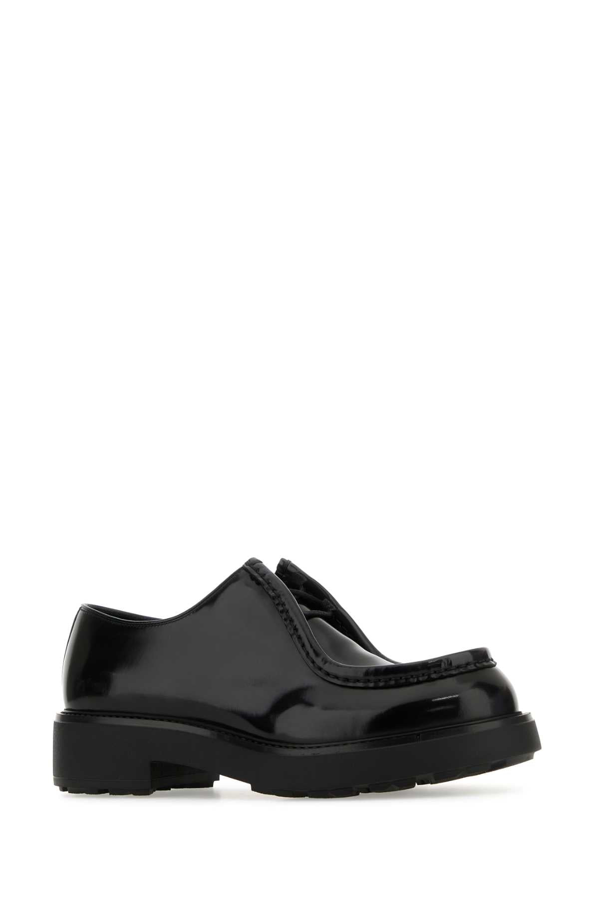 Prada Men Black Leather Diapason Lace-Up Shoes - 2