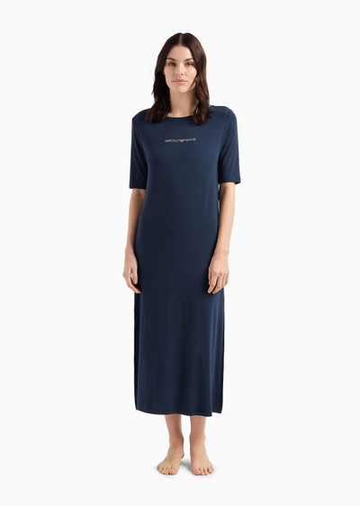 EMPORIO ARMANI Stretch-viscose long beachwear dress with micro-studded logo outlook