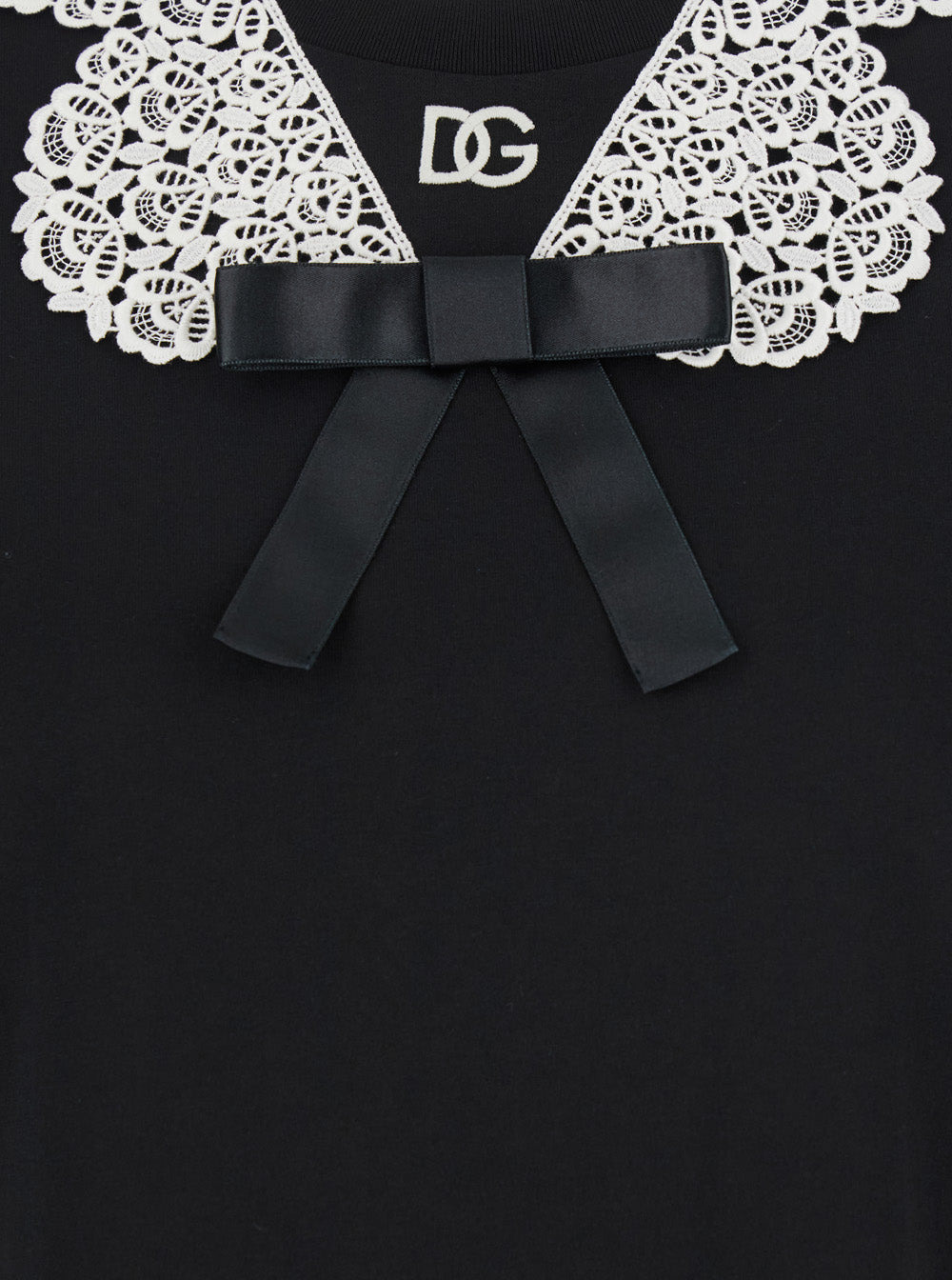 Dolce & Gabbana Women Black T-Shirt With Bow On The Front And Lace Details In Cotton Woman - 3