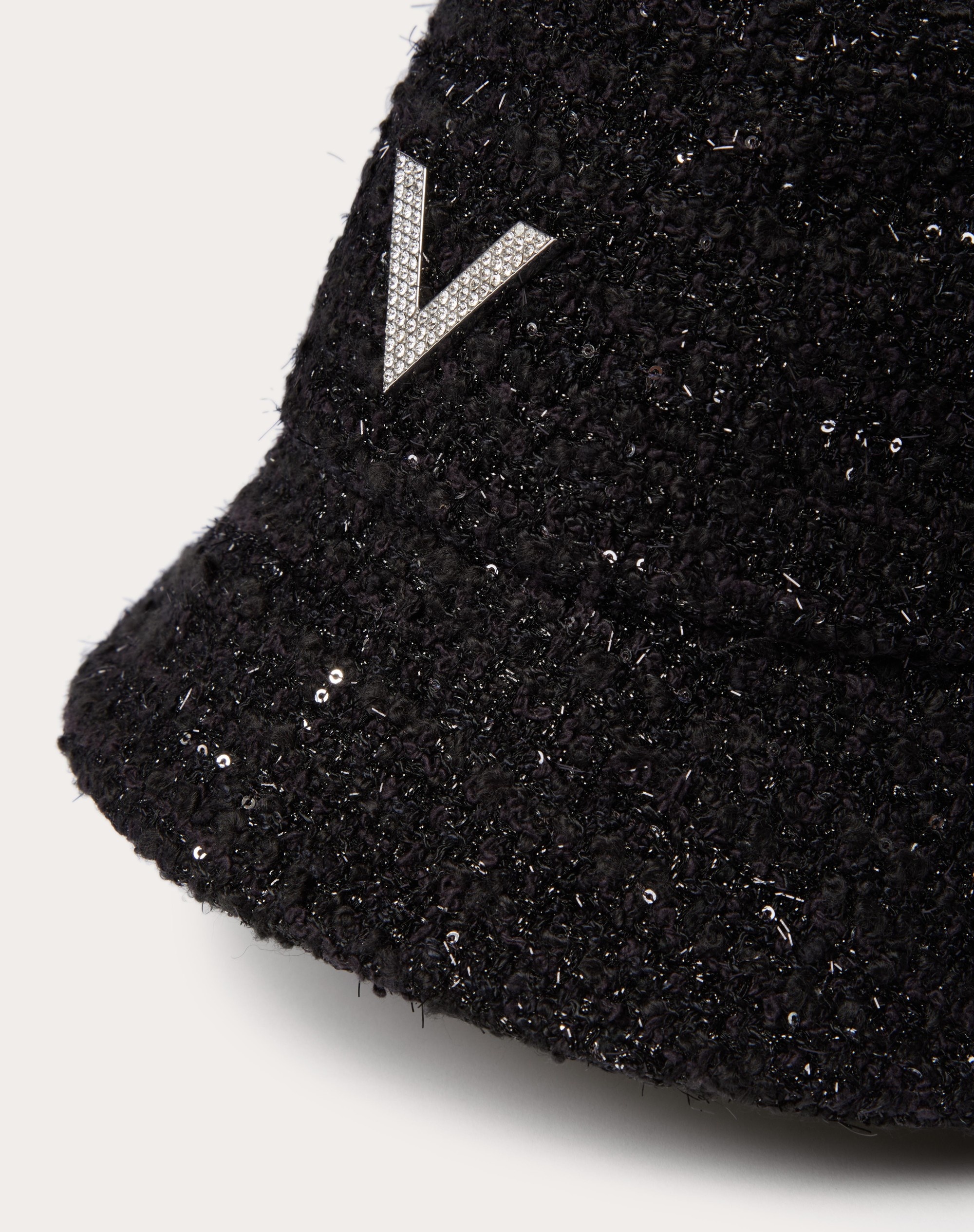 V DETAIL TWEED BUCKET HAT WITH METAL V APPLIQUÉ AND SWAROVSKI® CRYSTAL PAVÉ - 2