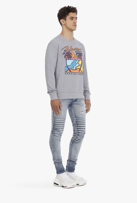 Gray cotton sweatshirt with multicolor Balmain Paris logo - 7