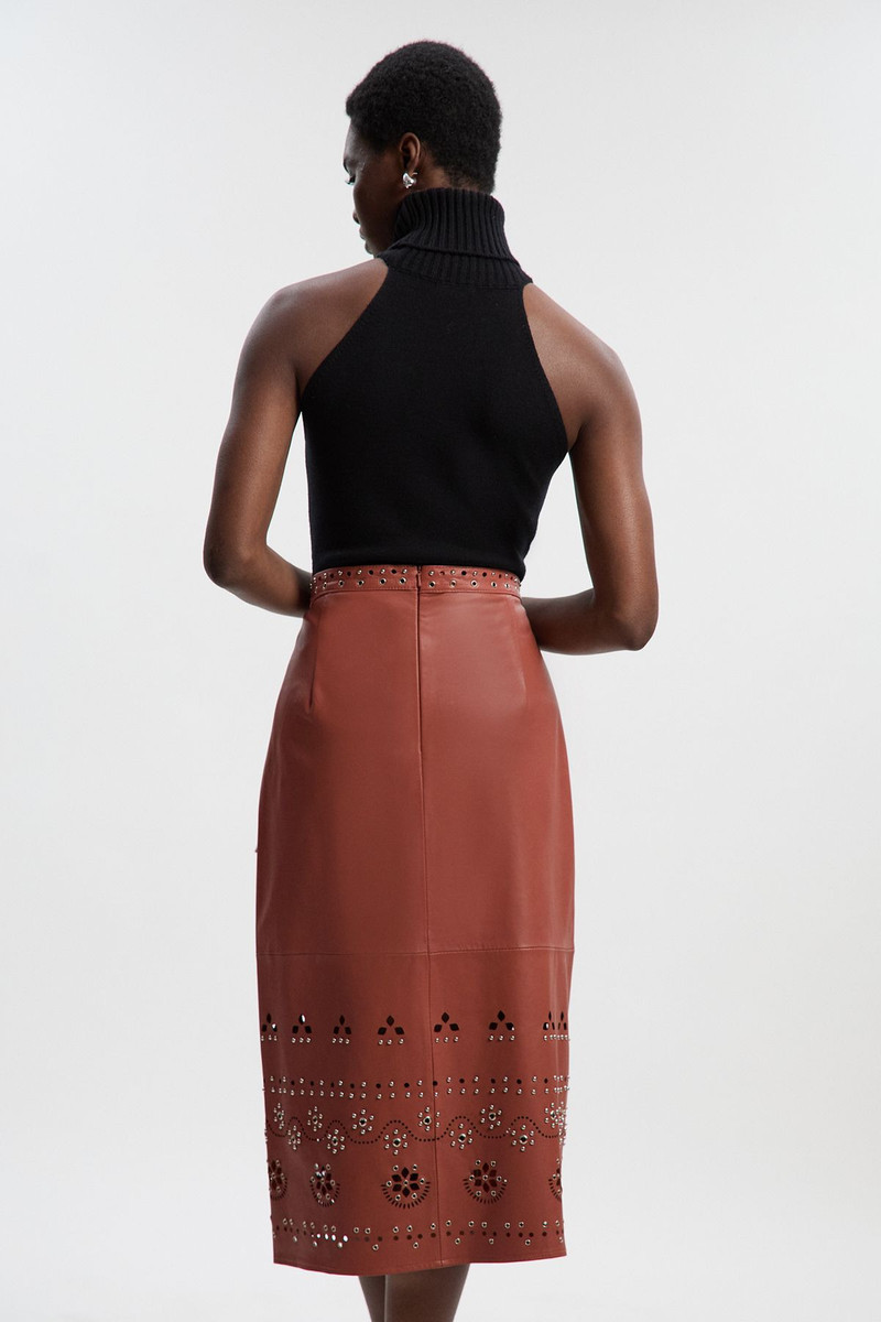 Leather Cut Work & Studded Wrap Pencil Skirt 5