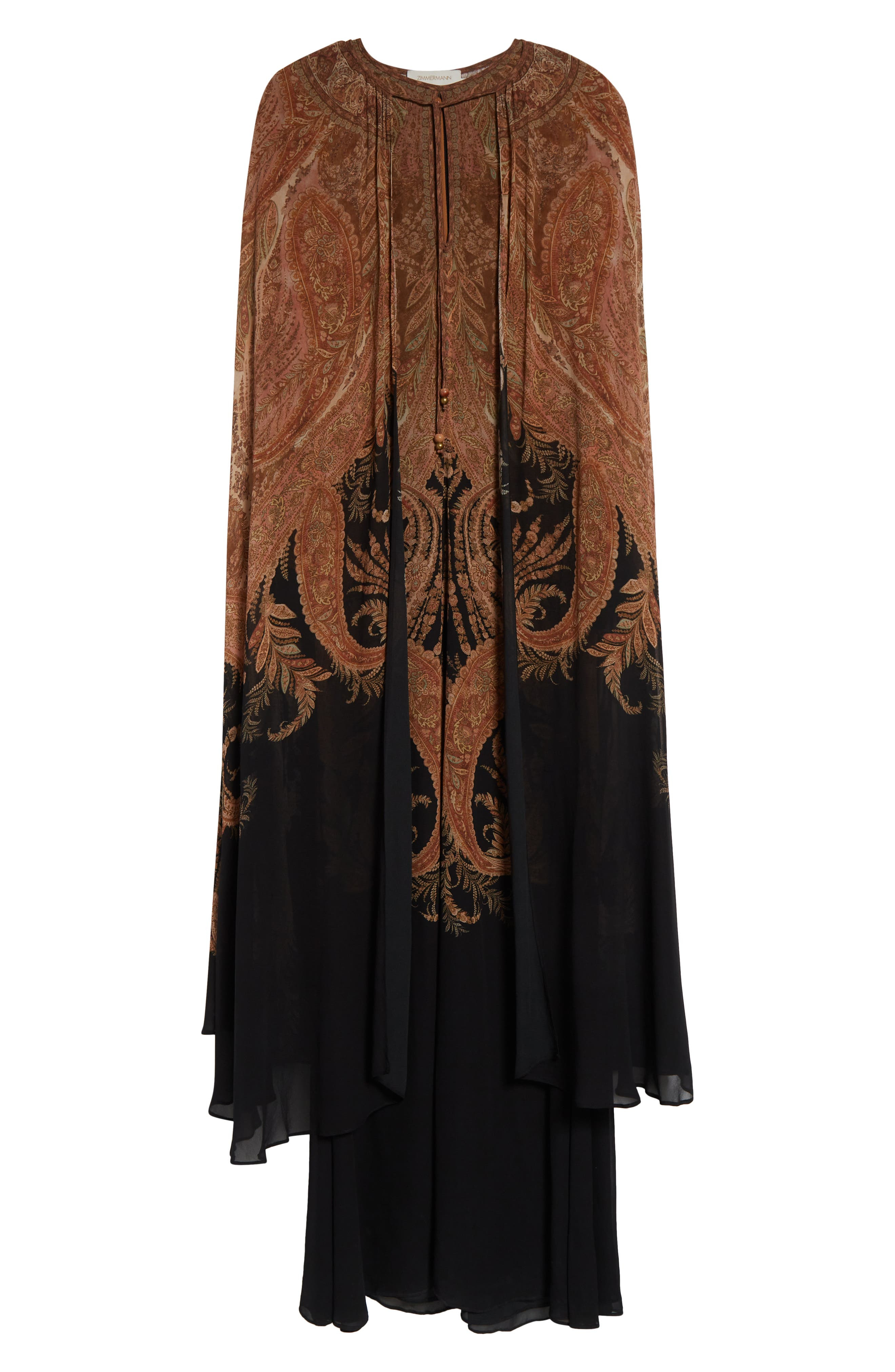 Zimmermann Hypnotic Paisley Long Sleeve Dress with Removable Cape in Light Brown/Black Paisley at No - 6