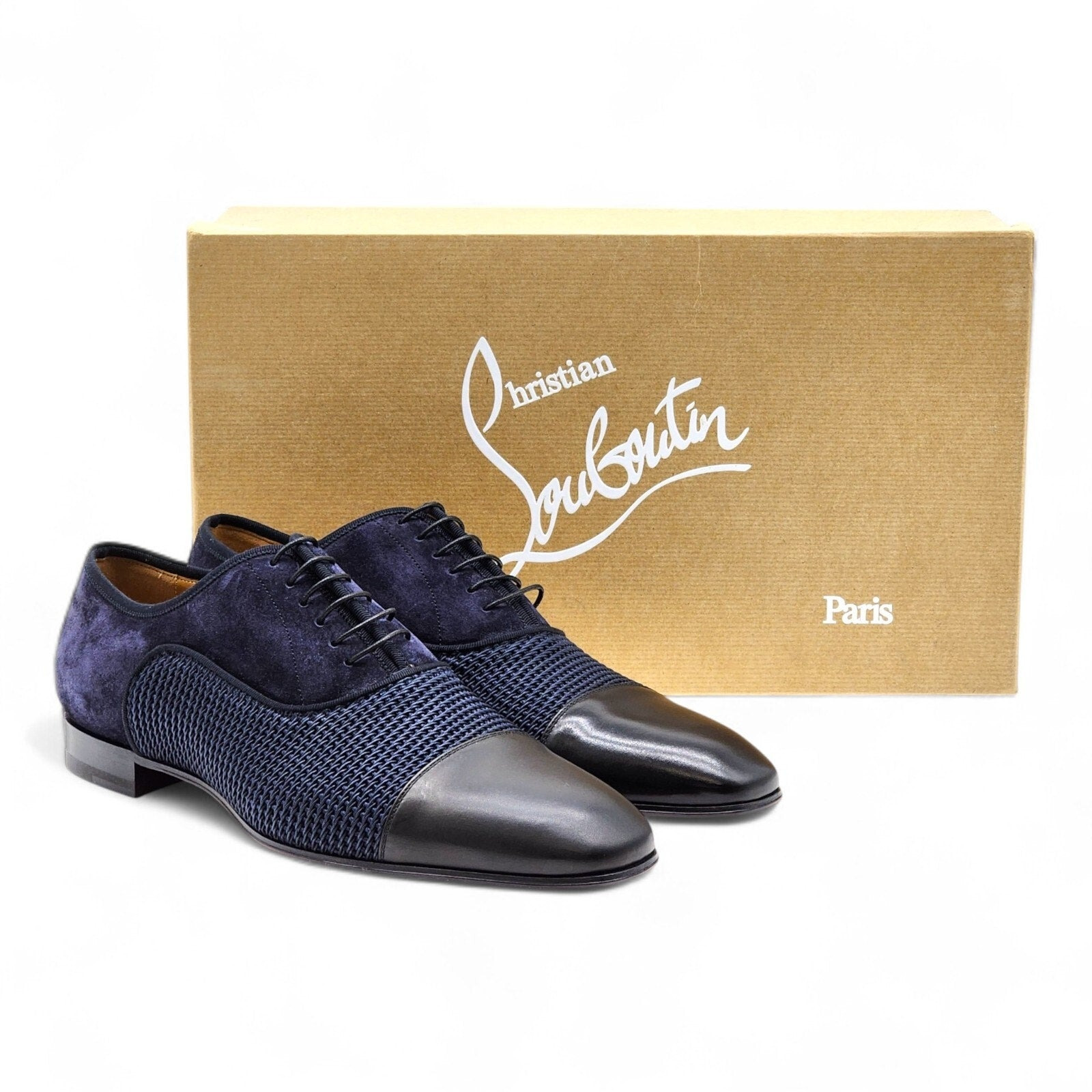 Christian Louboutin Greggo Leather and Suede Oxford Shoes Blue EU 41 US 8 - 9