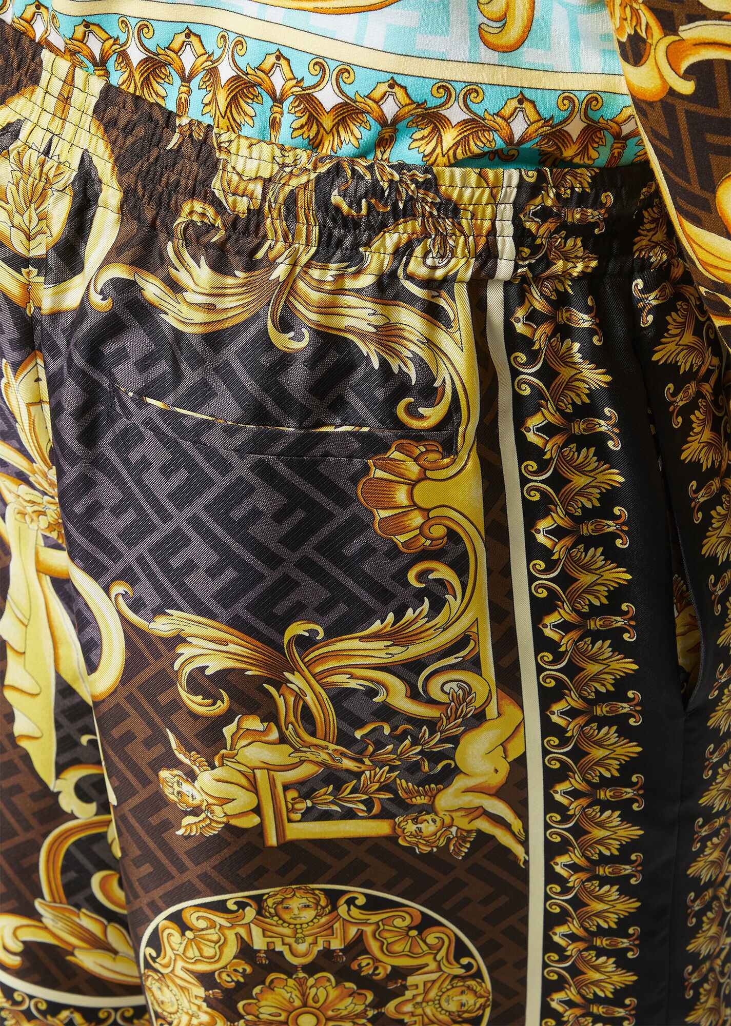 Fendace Gold Baroque Silk Shorts - 5