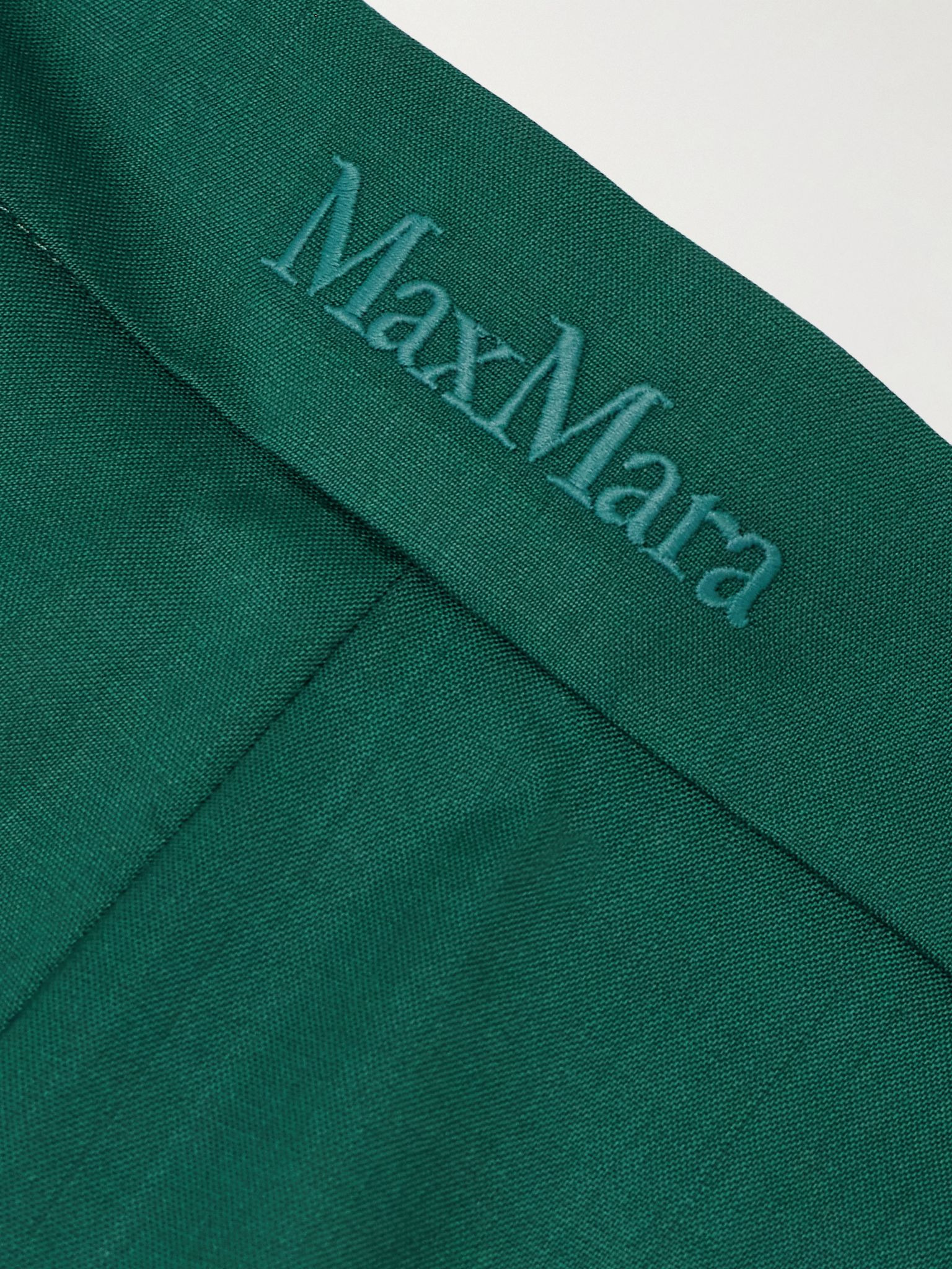 Fernet embroidered wool-canvas wide-leg pants Dark green - 5