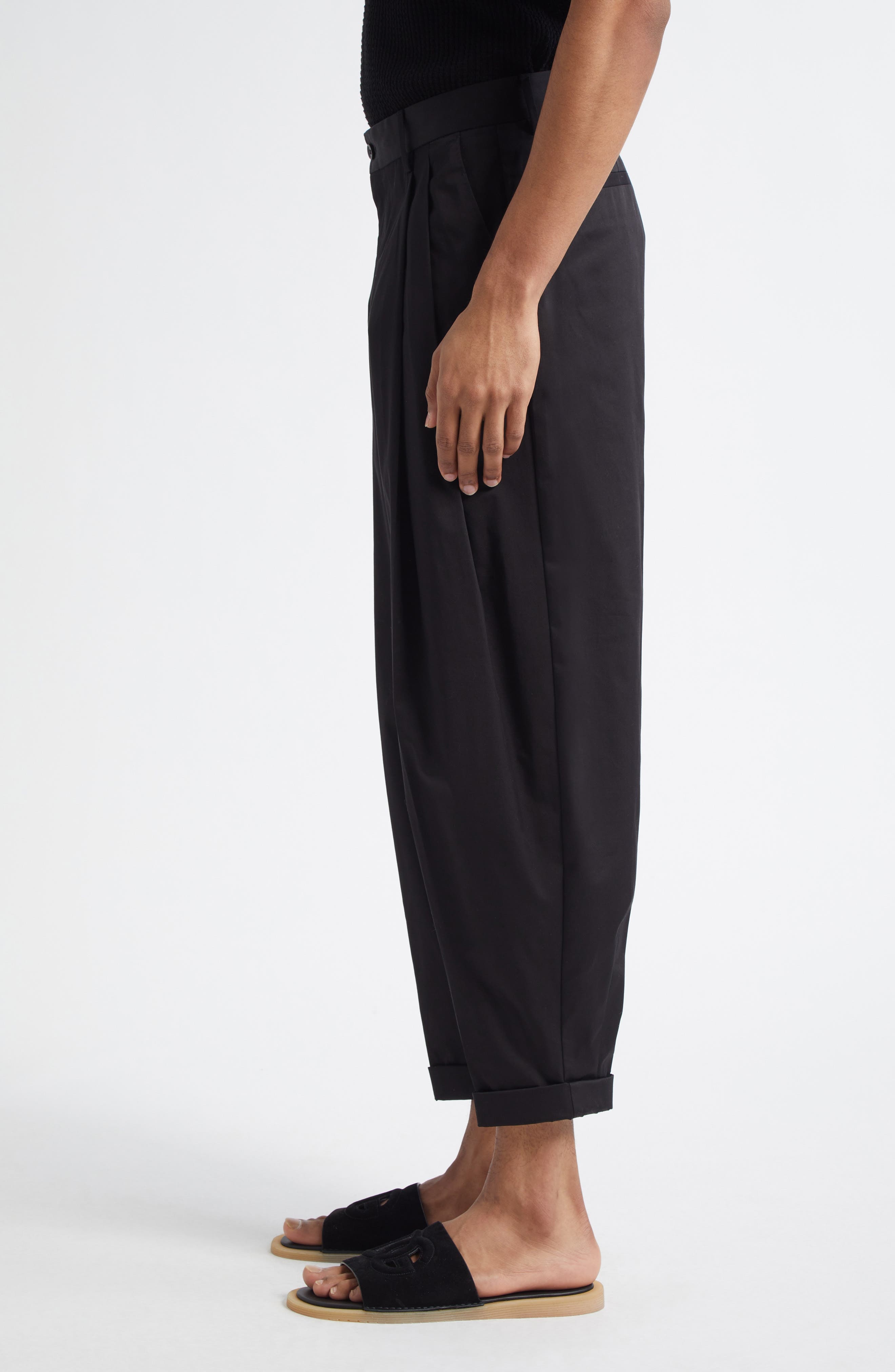Dolce&Gabbana Double Pleat Crop Stretch Cotton Pants in N0000 Black at Nordstrom - 4