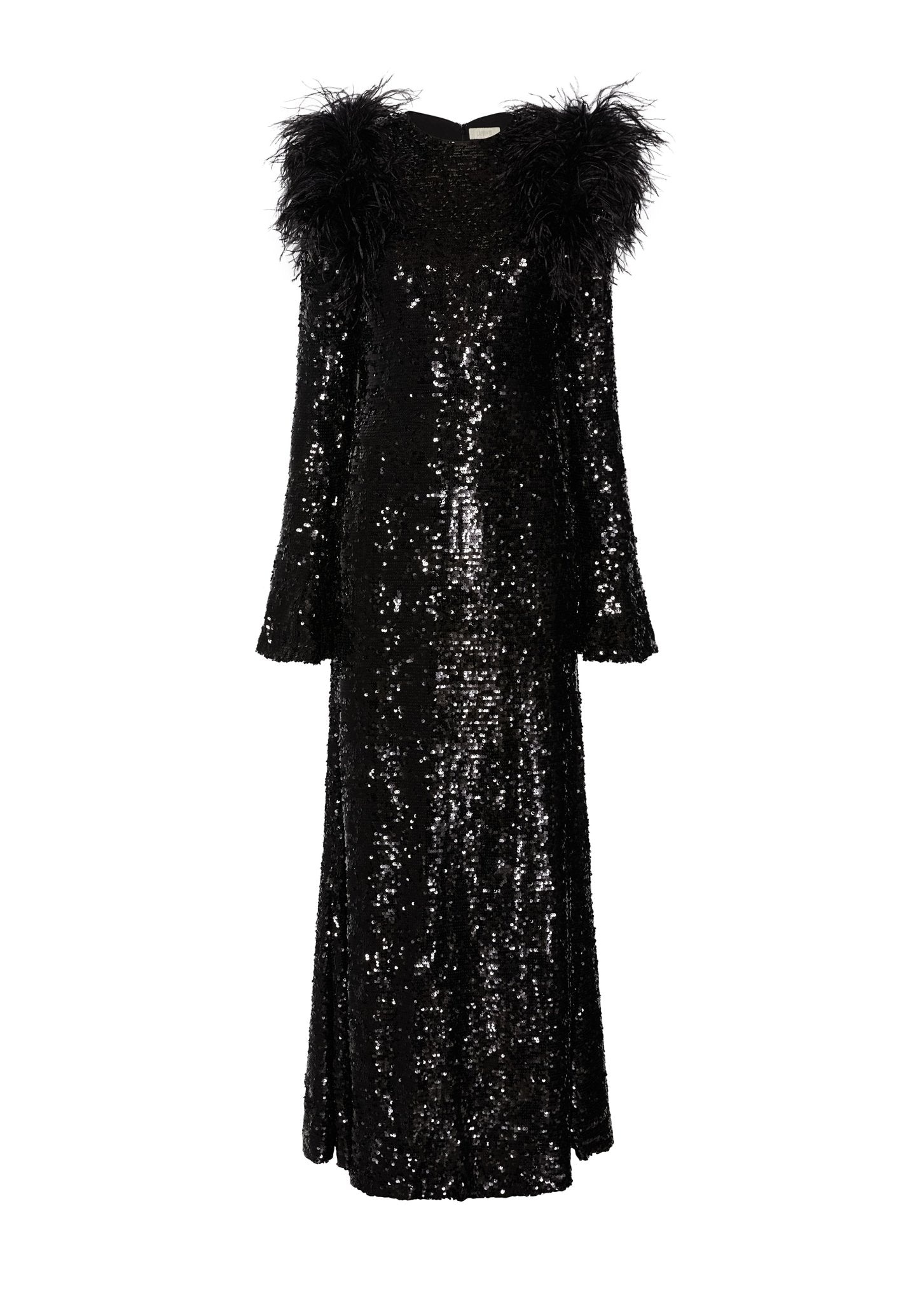 Sequin Flare Sleeve Dress With Feathers - 2