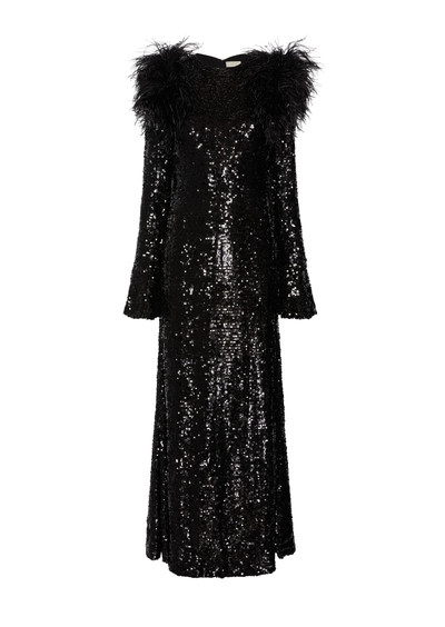 LAPOINTE Sequin Flare Sleeve Dress With Feathers outlook