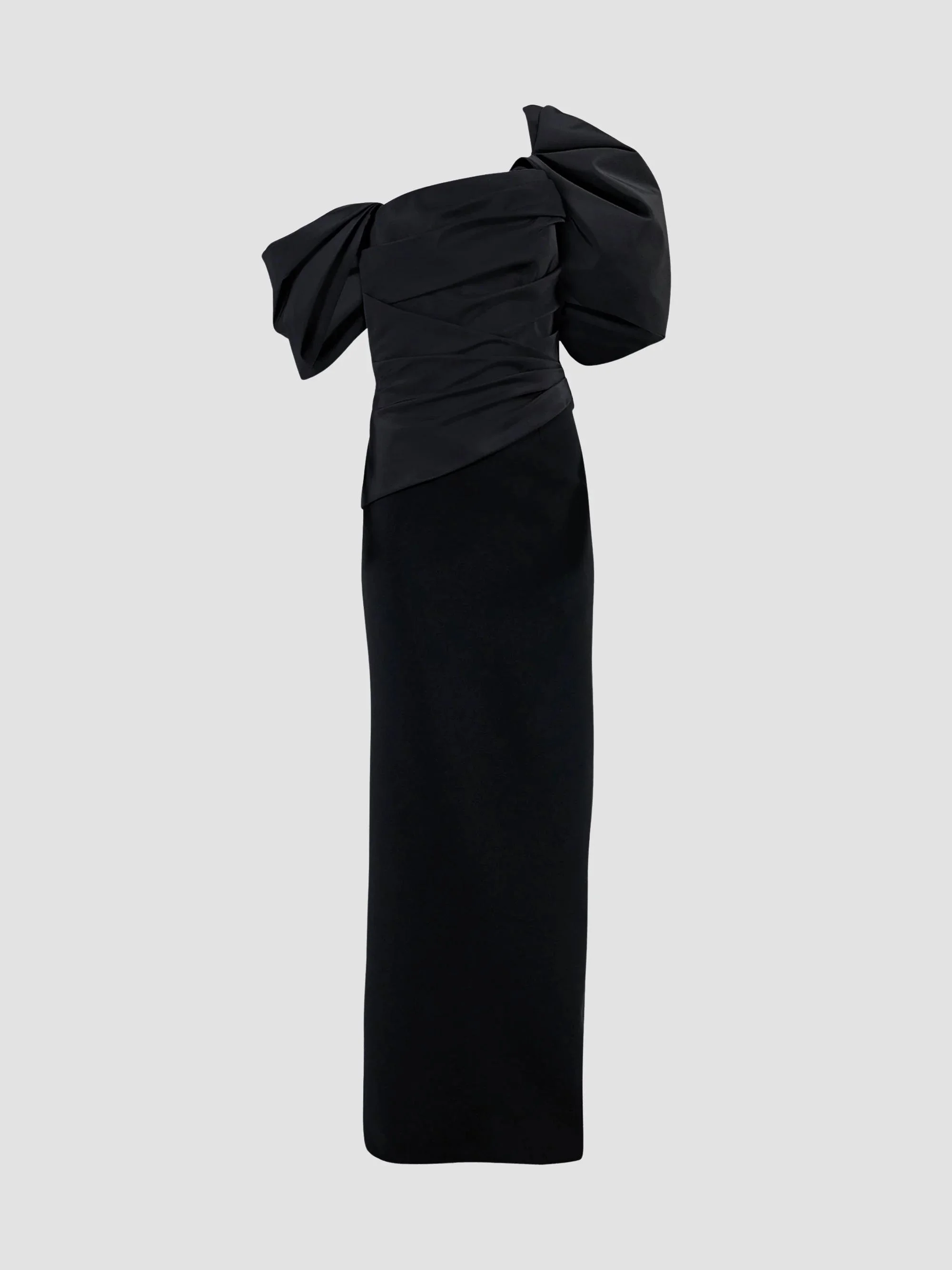 Women's Ruched Silk Asymmetric Column Gown - Black - 1