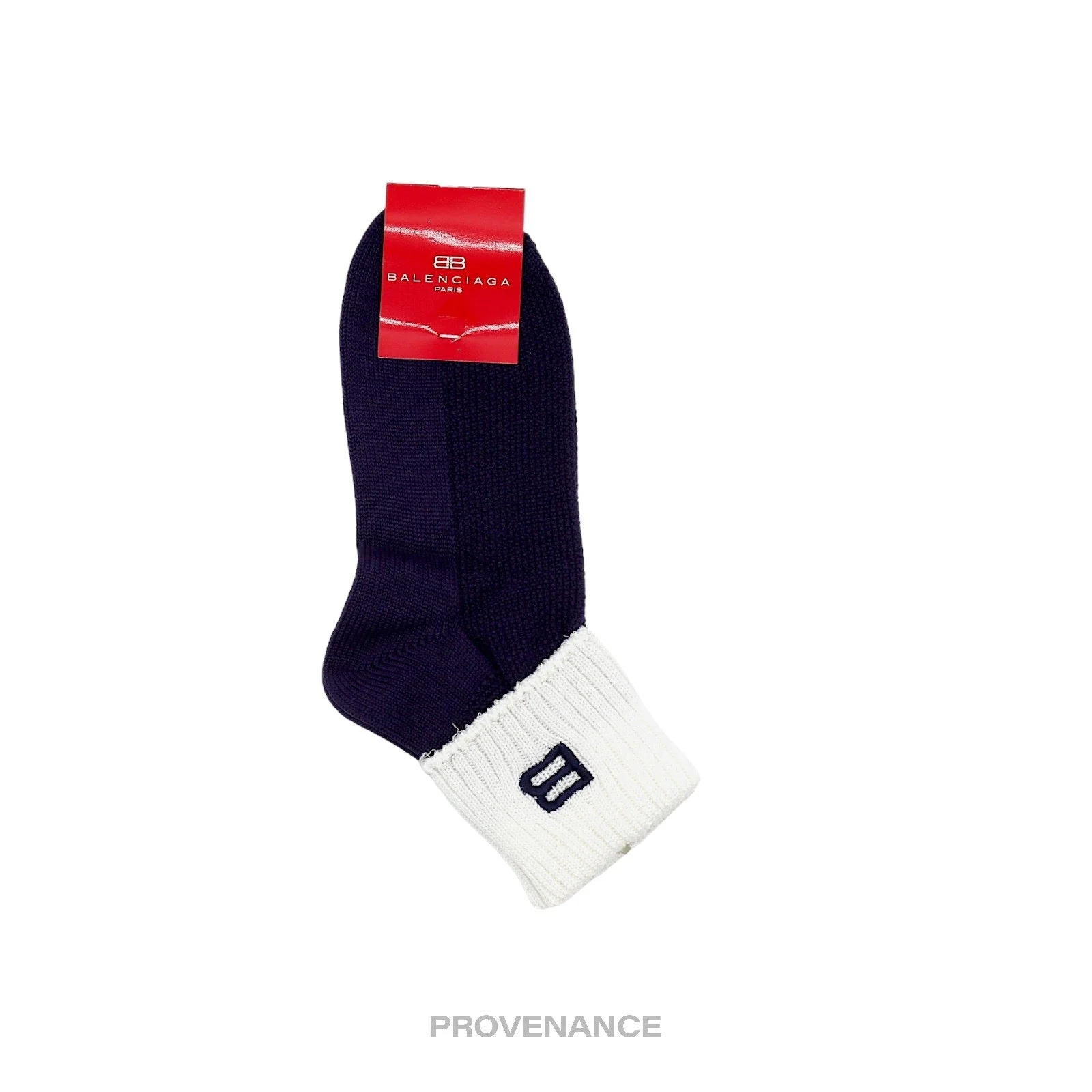 Balenciaga BB Logo Embroidered Socks - Navy White - 1