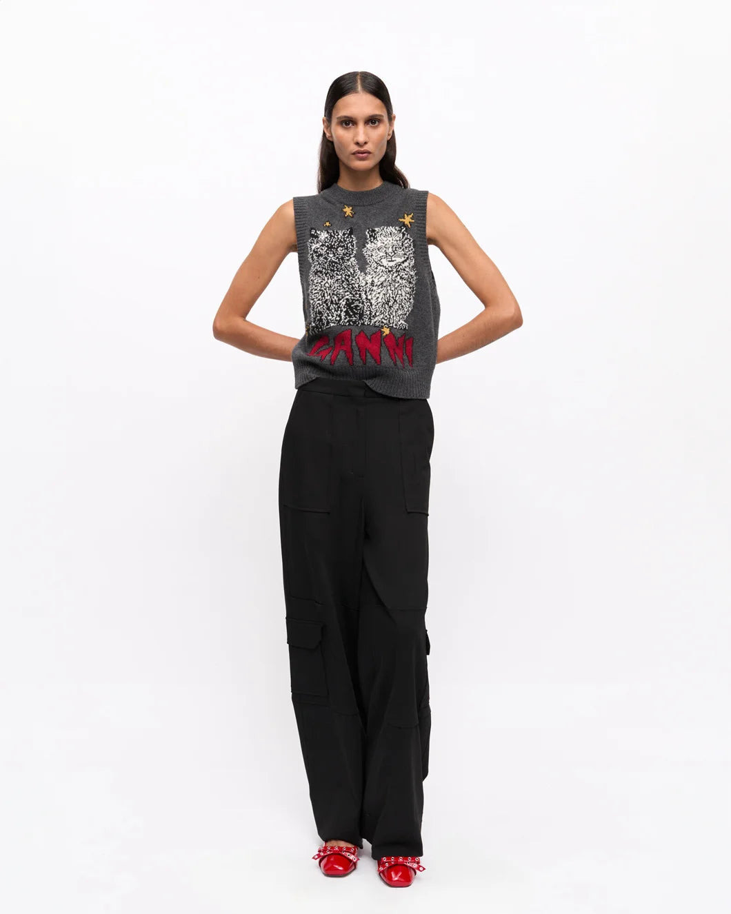 BLACK TWILL SUITING CARGO PANTS - 5