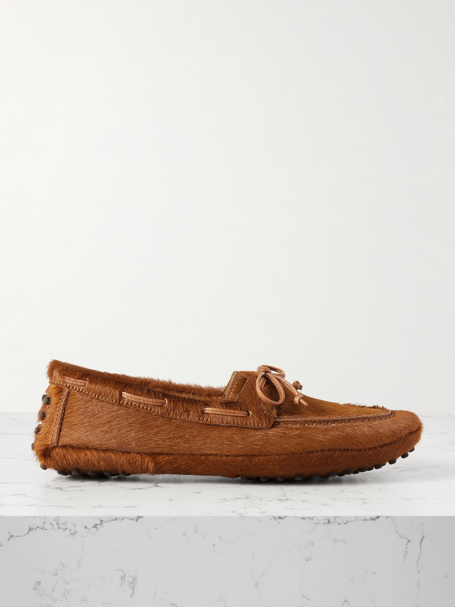 Driver leather-trimmed calf hair loafers Tan - 1