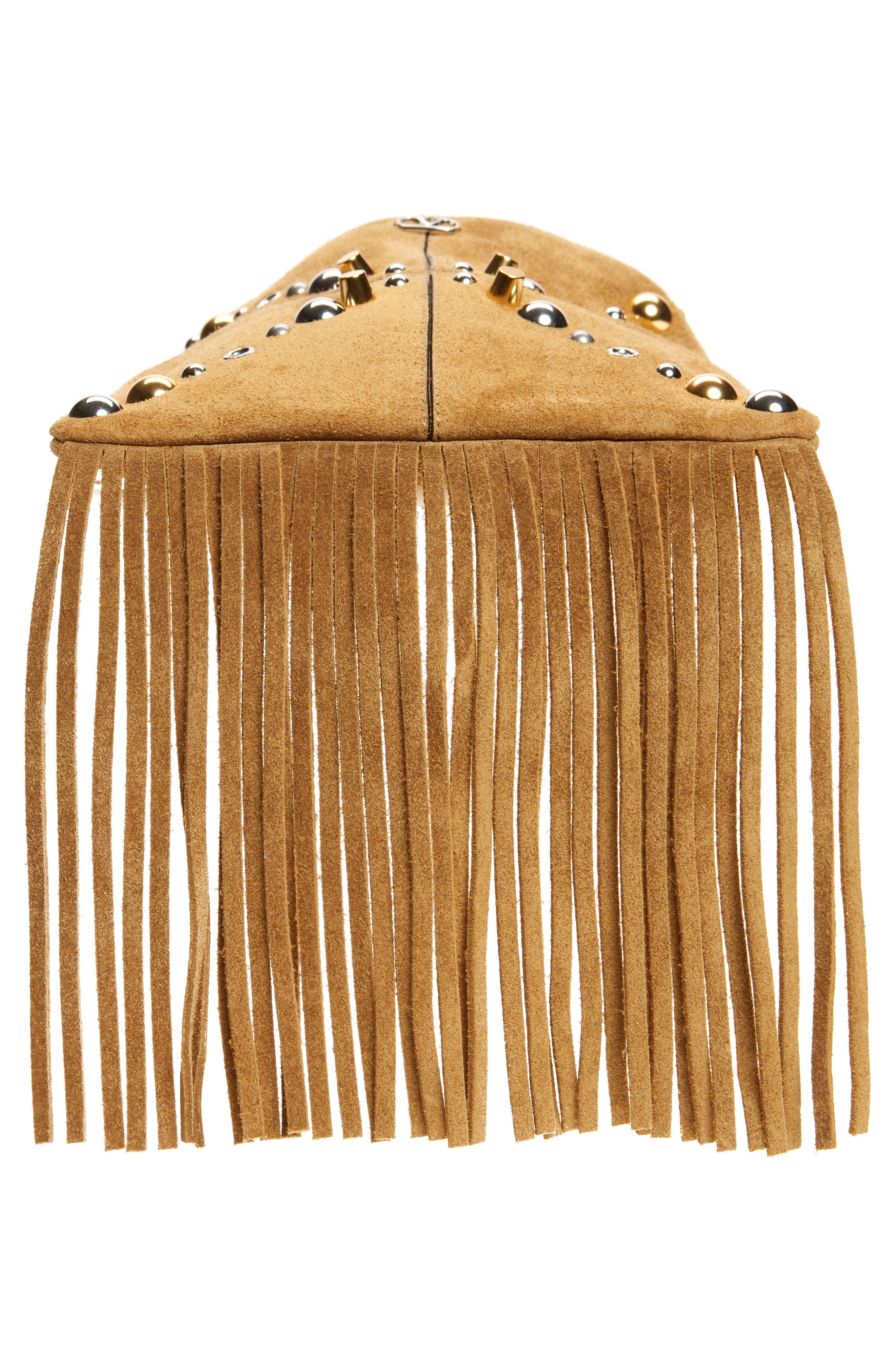 Valentino Garavani Small Nellcôte Fringe Stud Suede Crossbody Bag in Beige at Nordstrom - 7