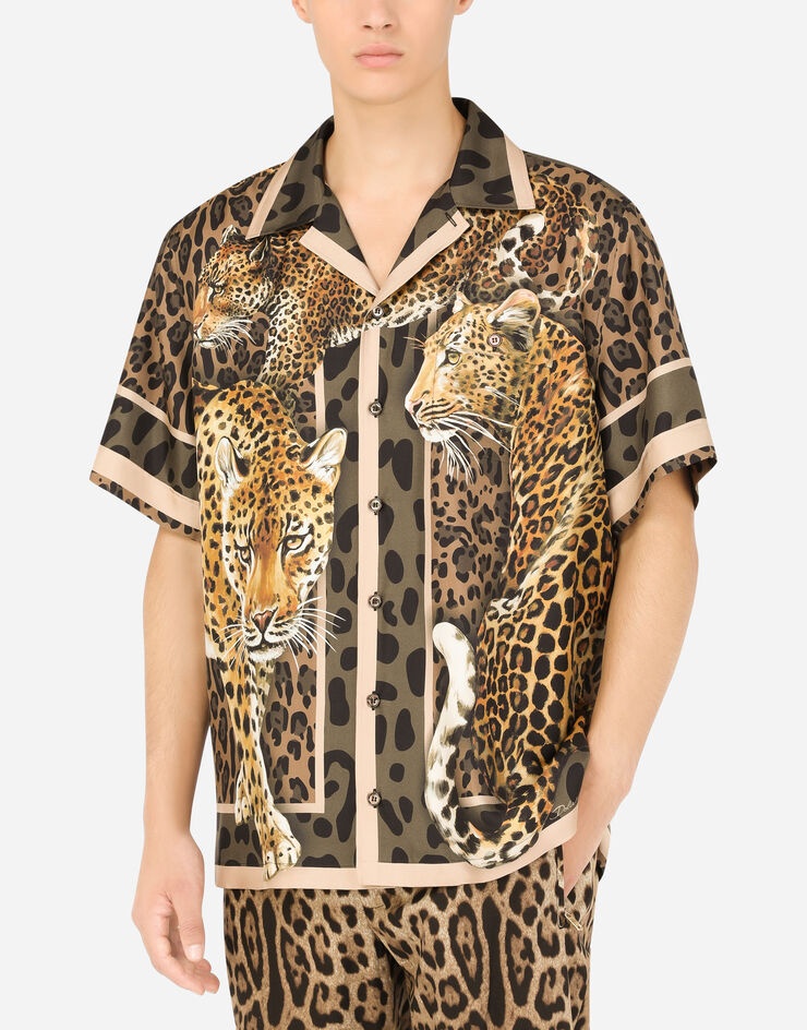 Silk Hawaiian shirt with leopard print - 4