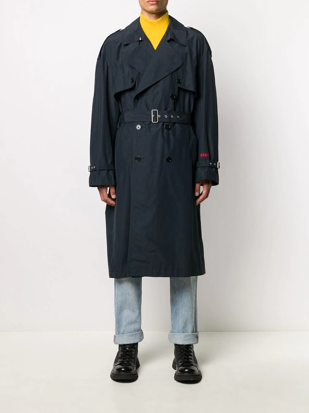 slogan-embroidered trench coat - 3