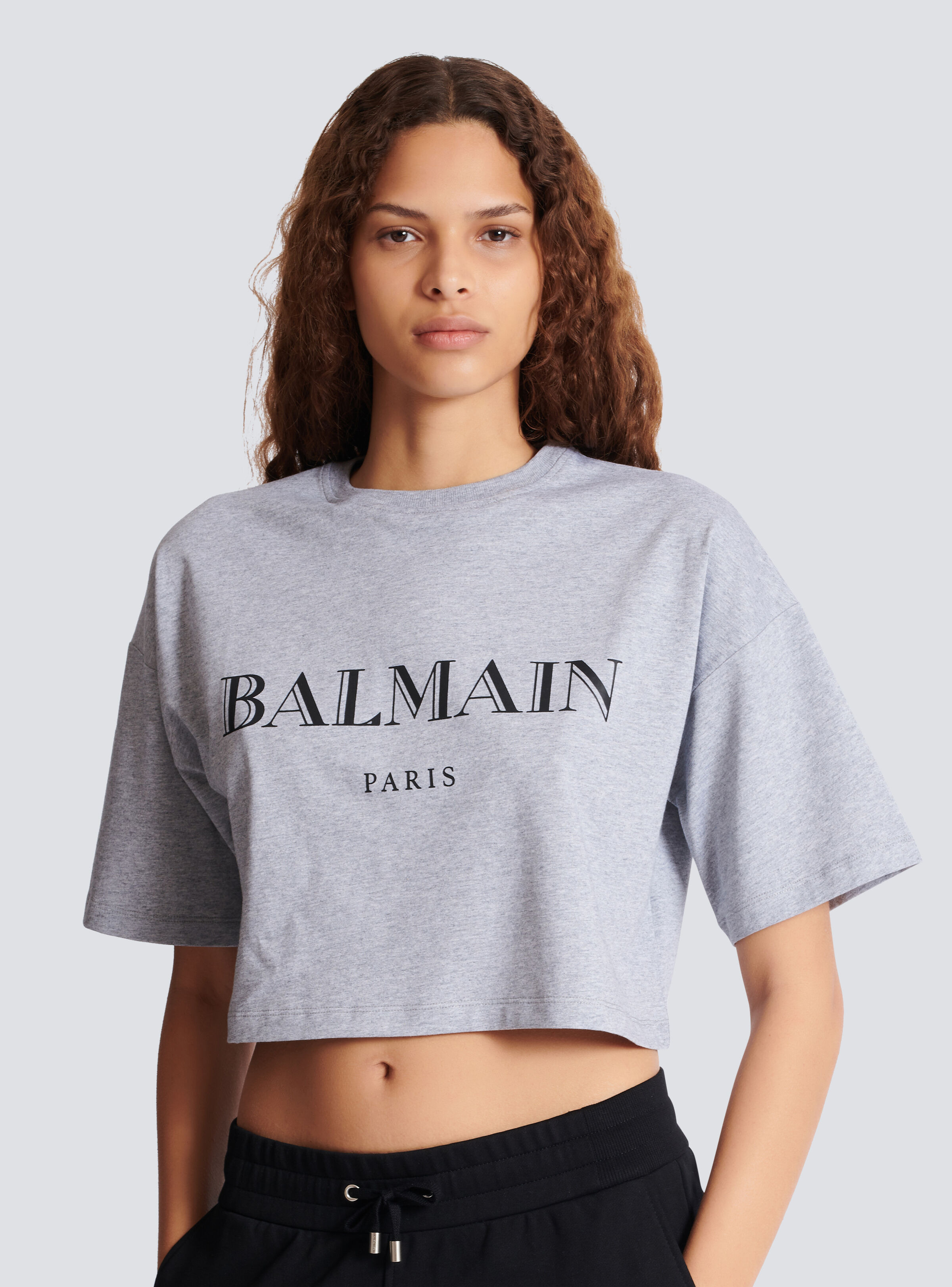 Boxy cropped T-shirt with Balmain print - 6
