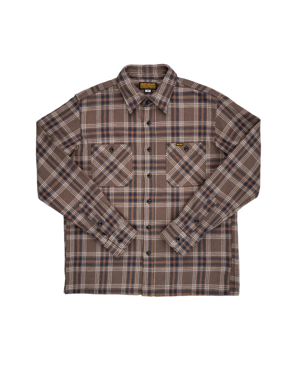 IHSH-430-BRN Slubby Heavy Flannel Check Work Overshirt Brown - 1