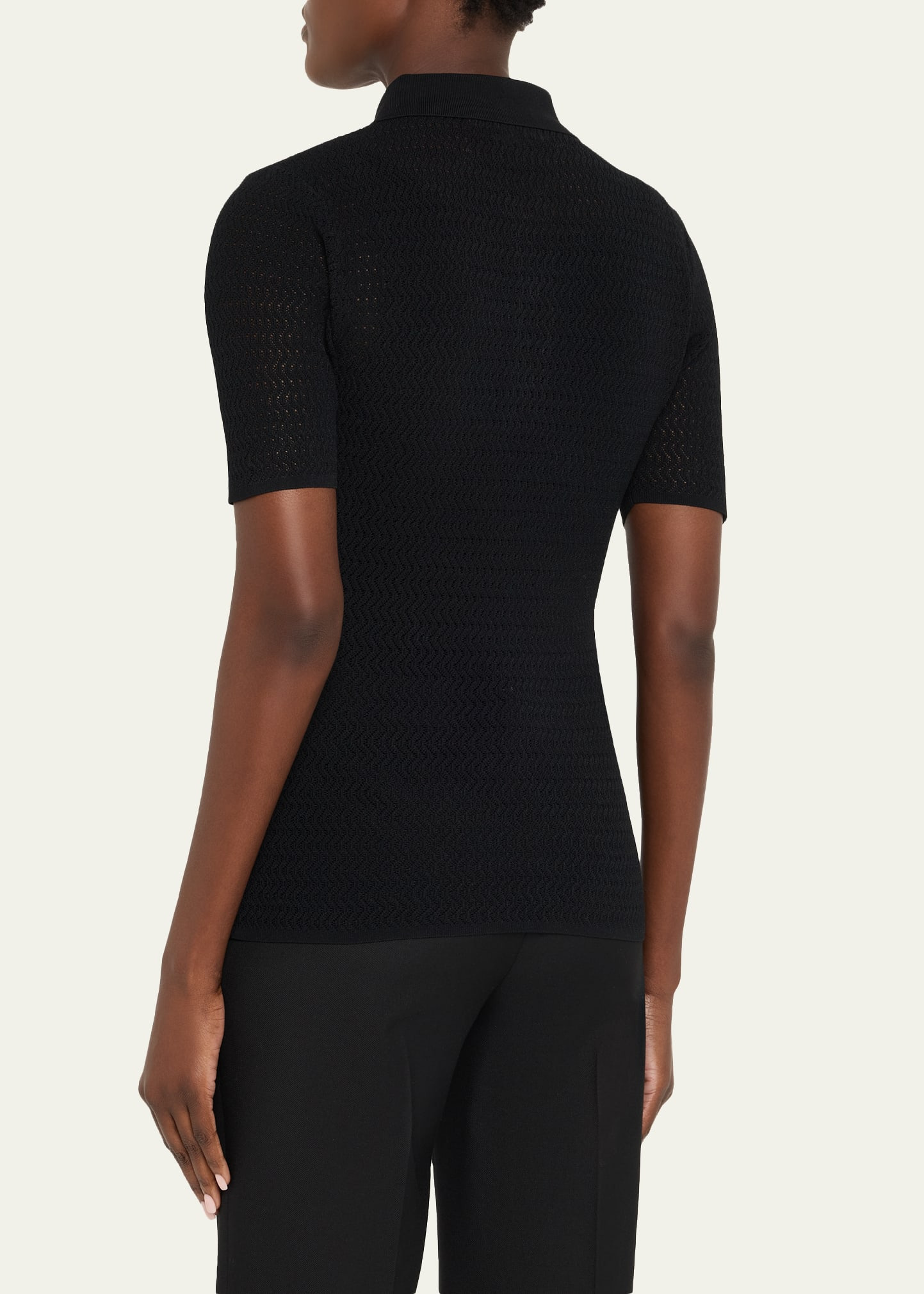 Pointelle Chevron Knit Polo Top - 3