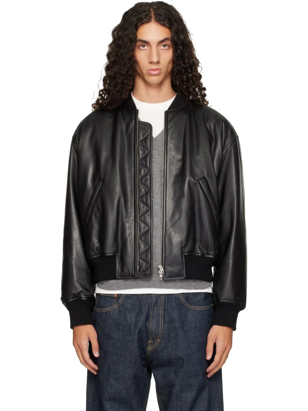 Black Lambskin Bomber Jacket - 1