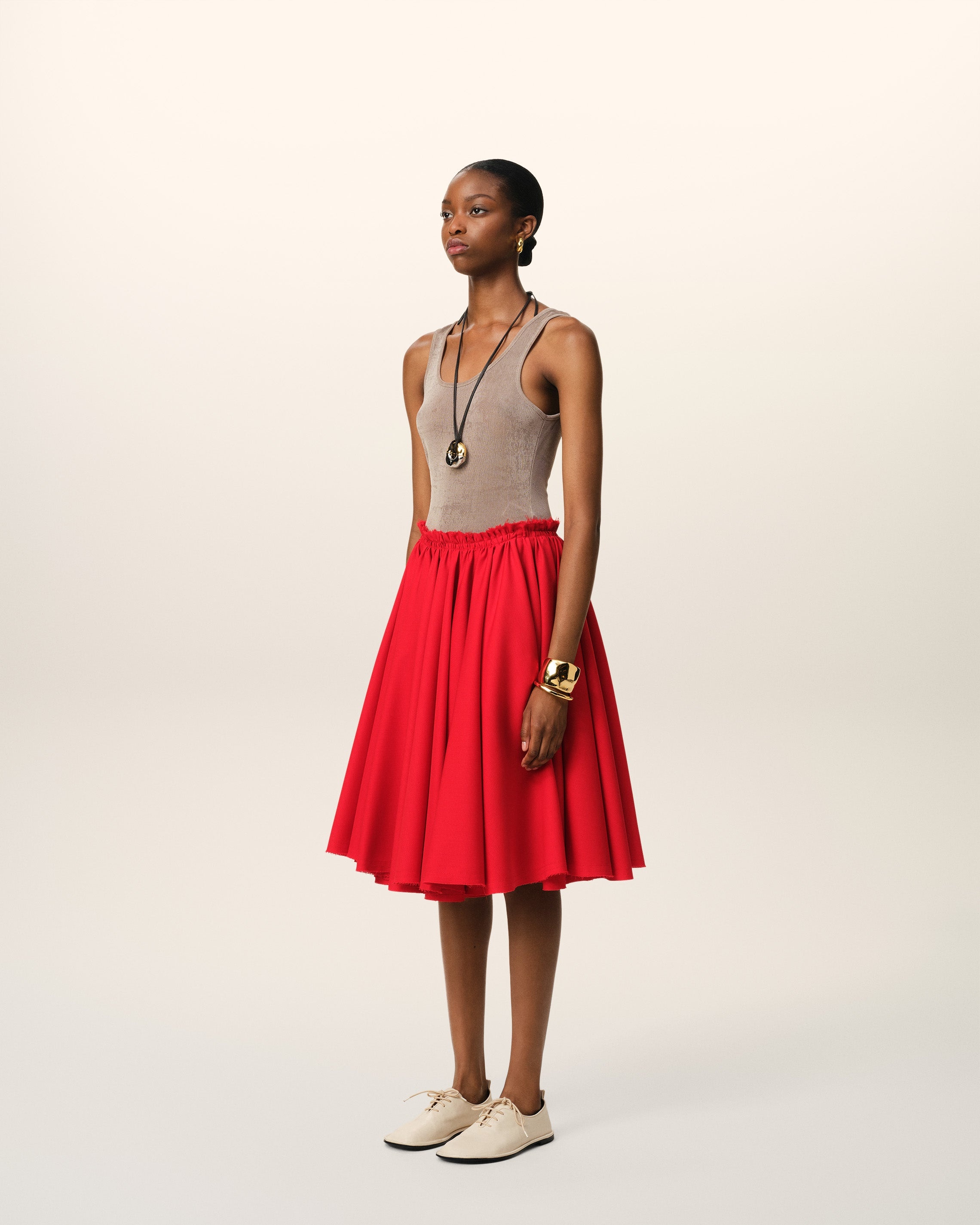 RED WOOL SKIRT WITH GODETS - 6