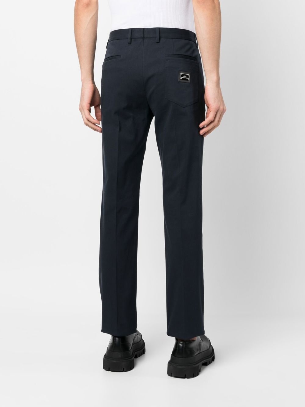 logo-plaque stretch cotton trousers - 4