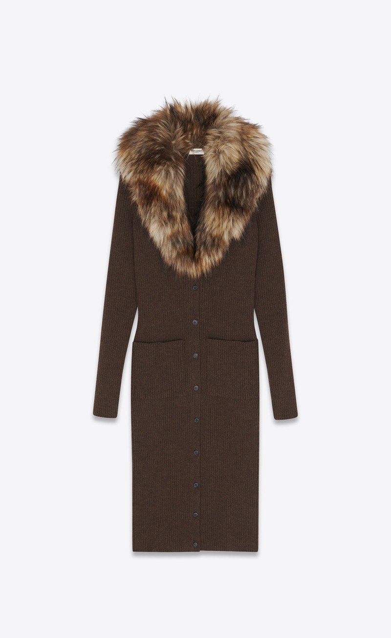 long cardigan dress in ribbed knit wool - 1
