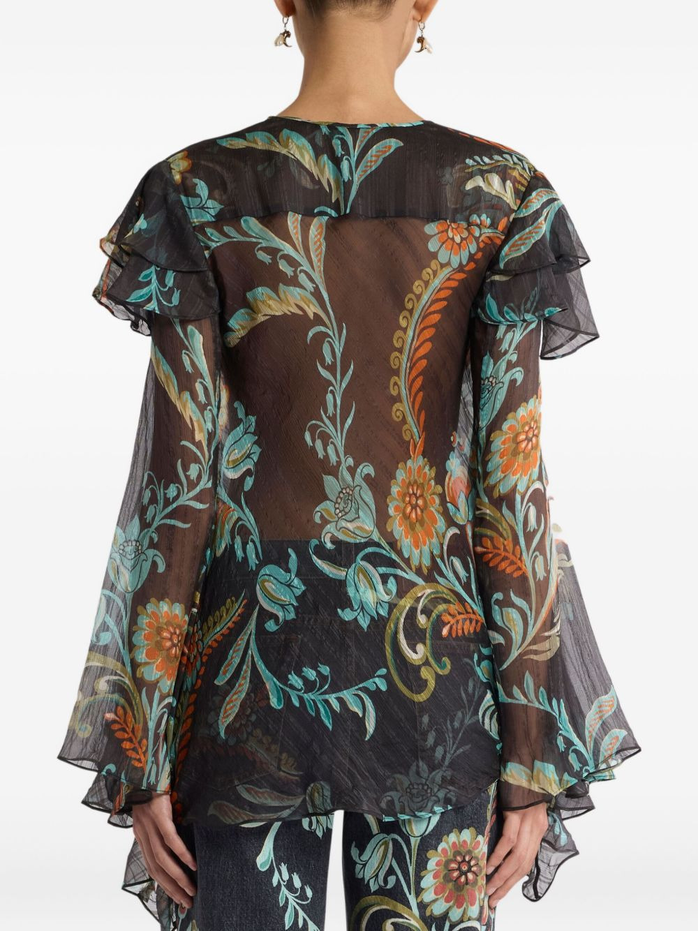 ruffled floral print blouse - 4