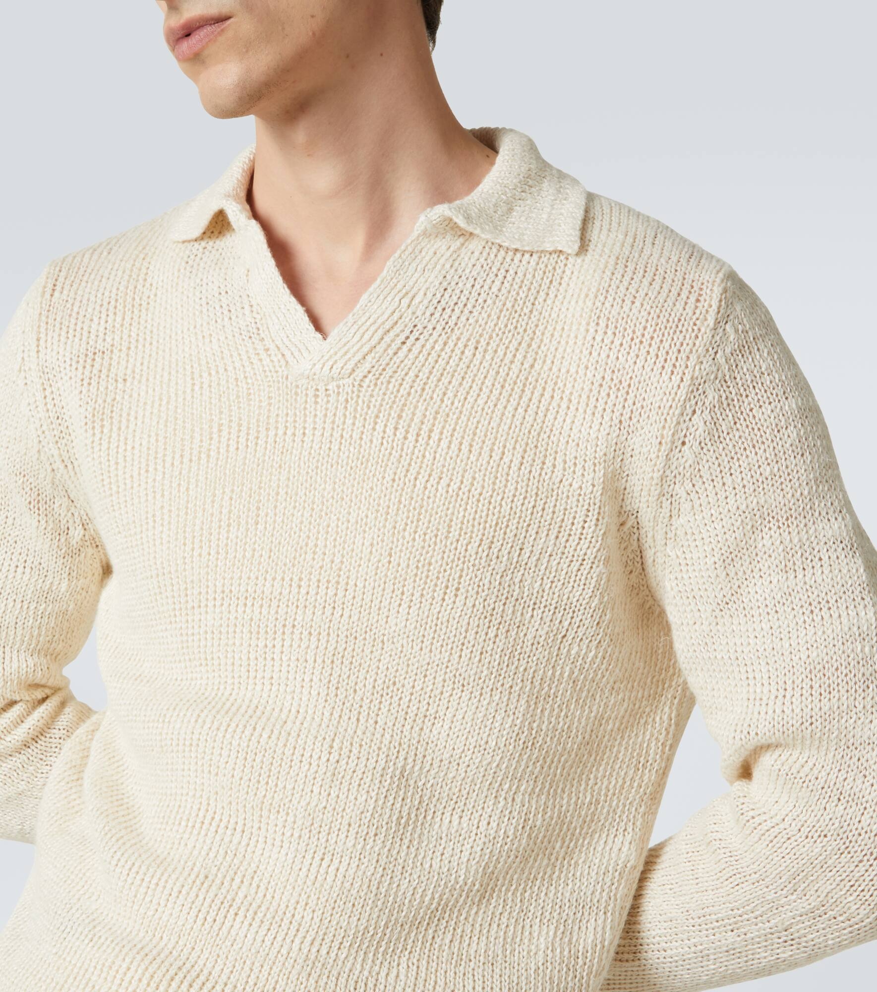 Linen-blend polo sweater - 5