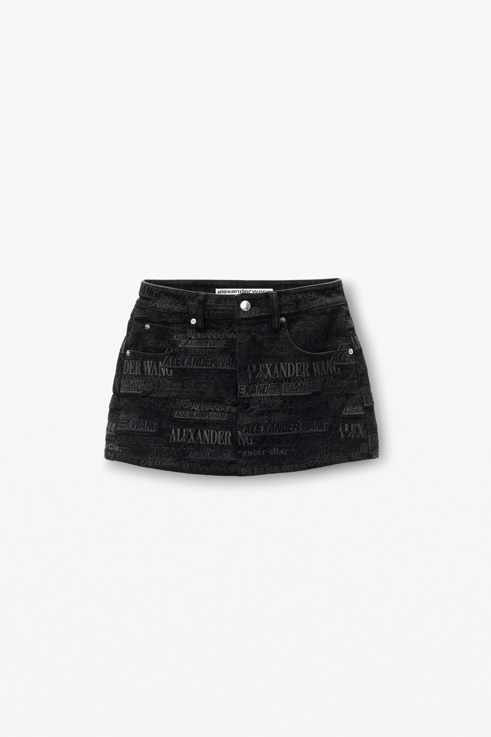 newsprint logo-embroidered mini skort in denim - 1