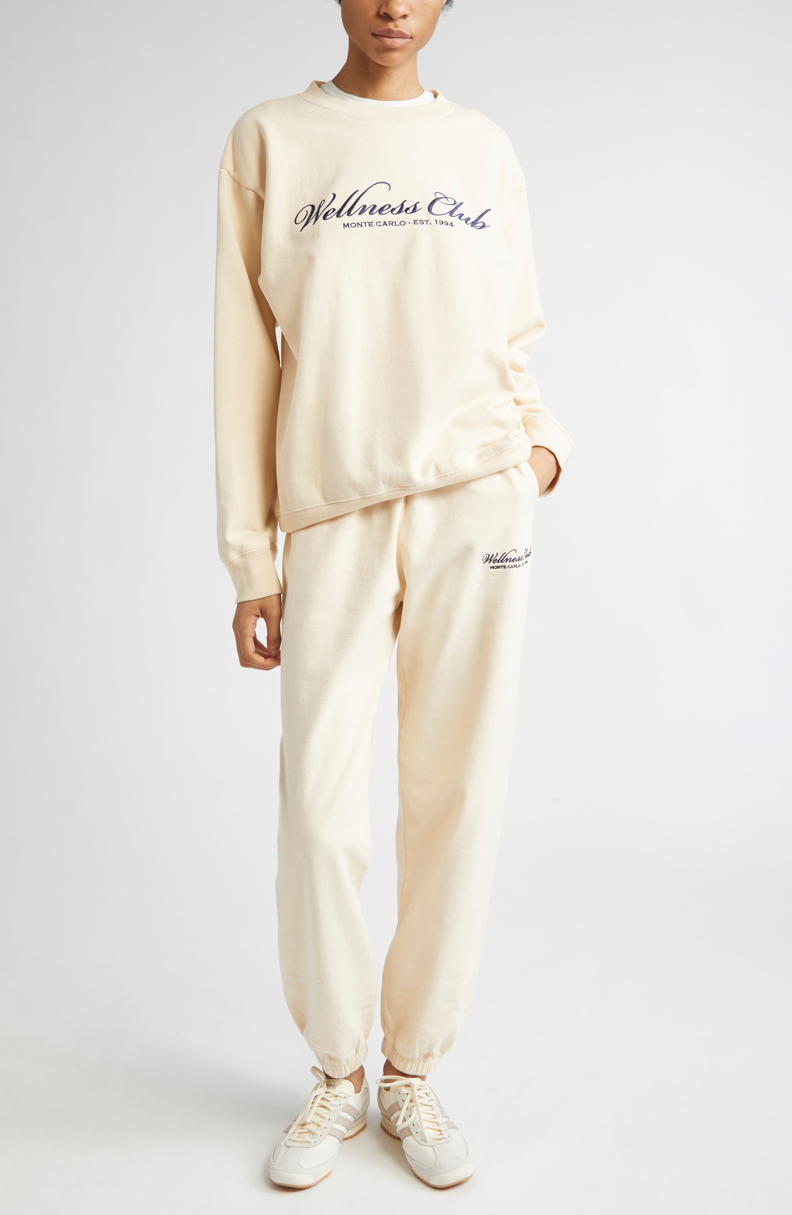 Sporty & Rich Wellness Club Embroidered Fleece Sweatshirt in Cream at Nordstrom - 2