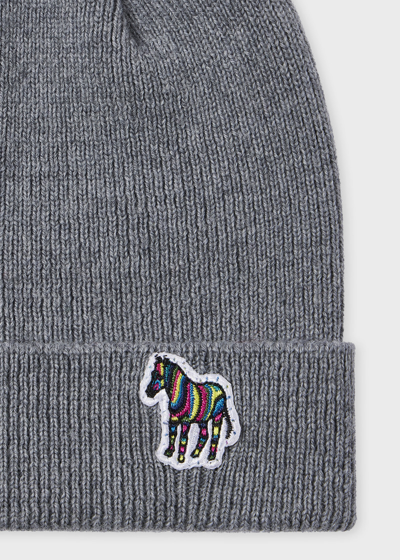 Paul Smith Grey Zebra Logo Wool Beanie outlook