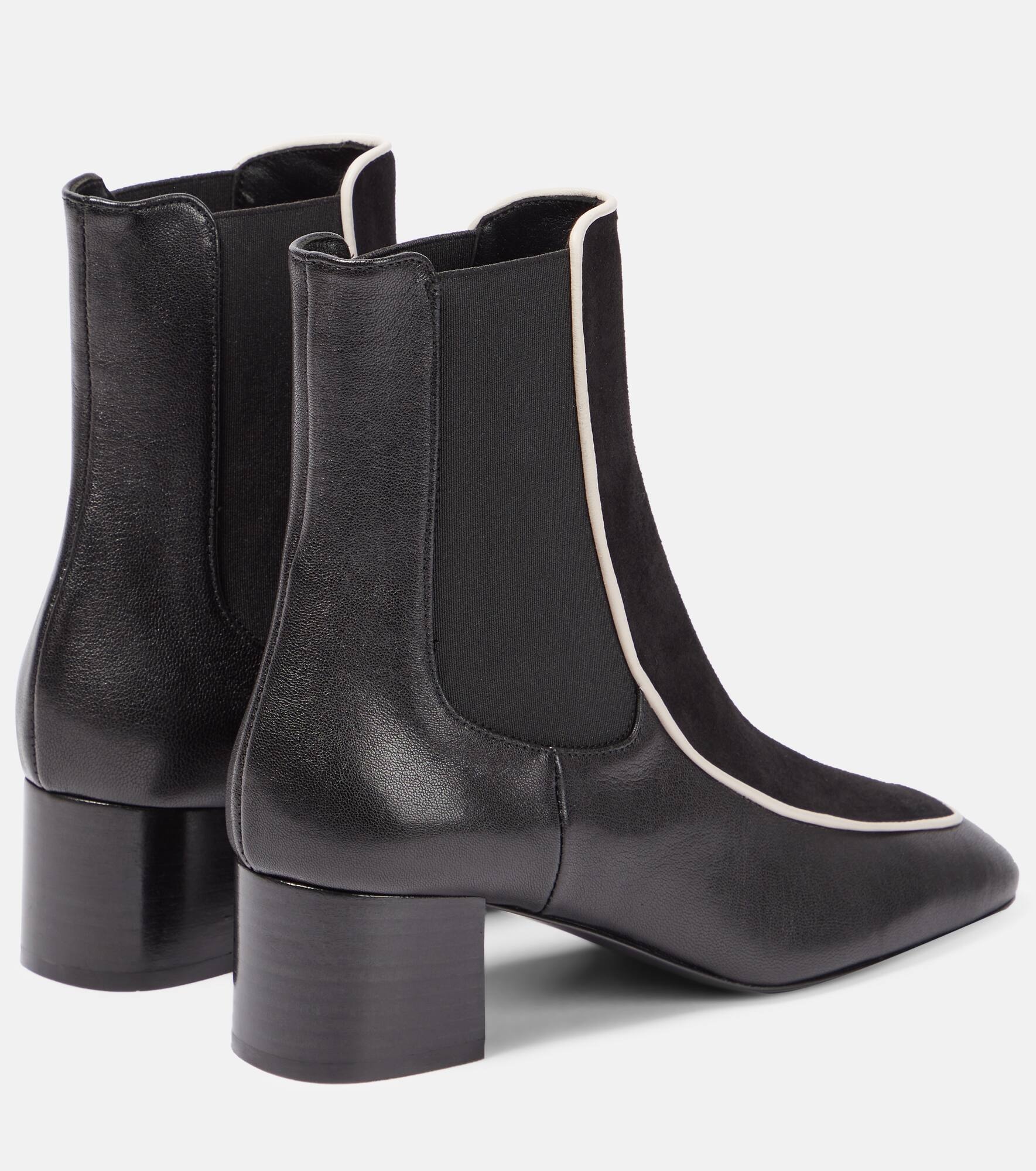 Velvet-trimmed leather ankle boots - 3