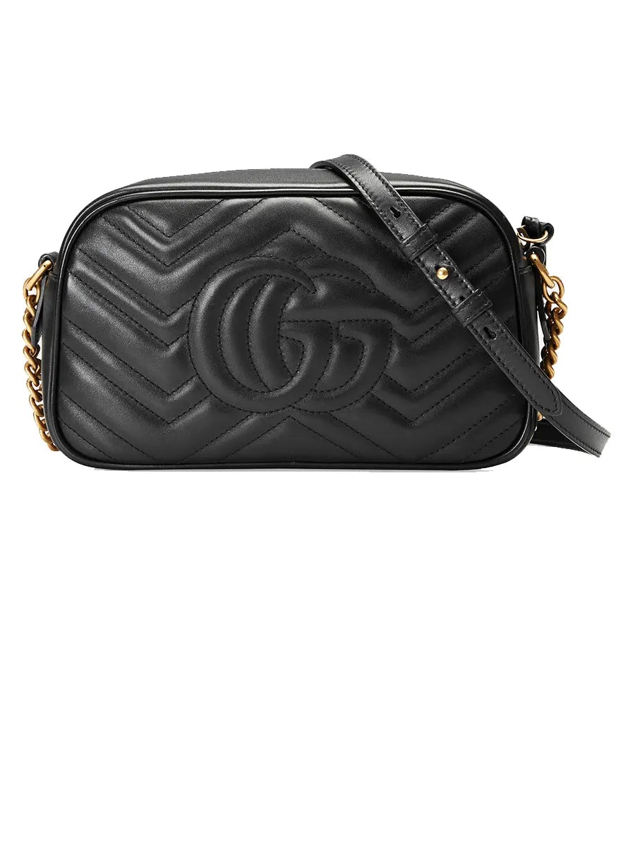 GG Marmont Small Matelassé Zipped Black Leather Shoulder Bag - 7