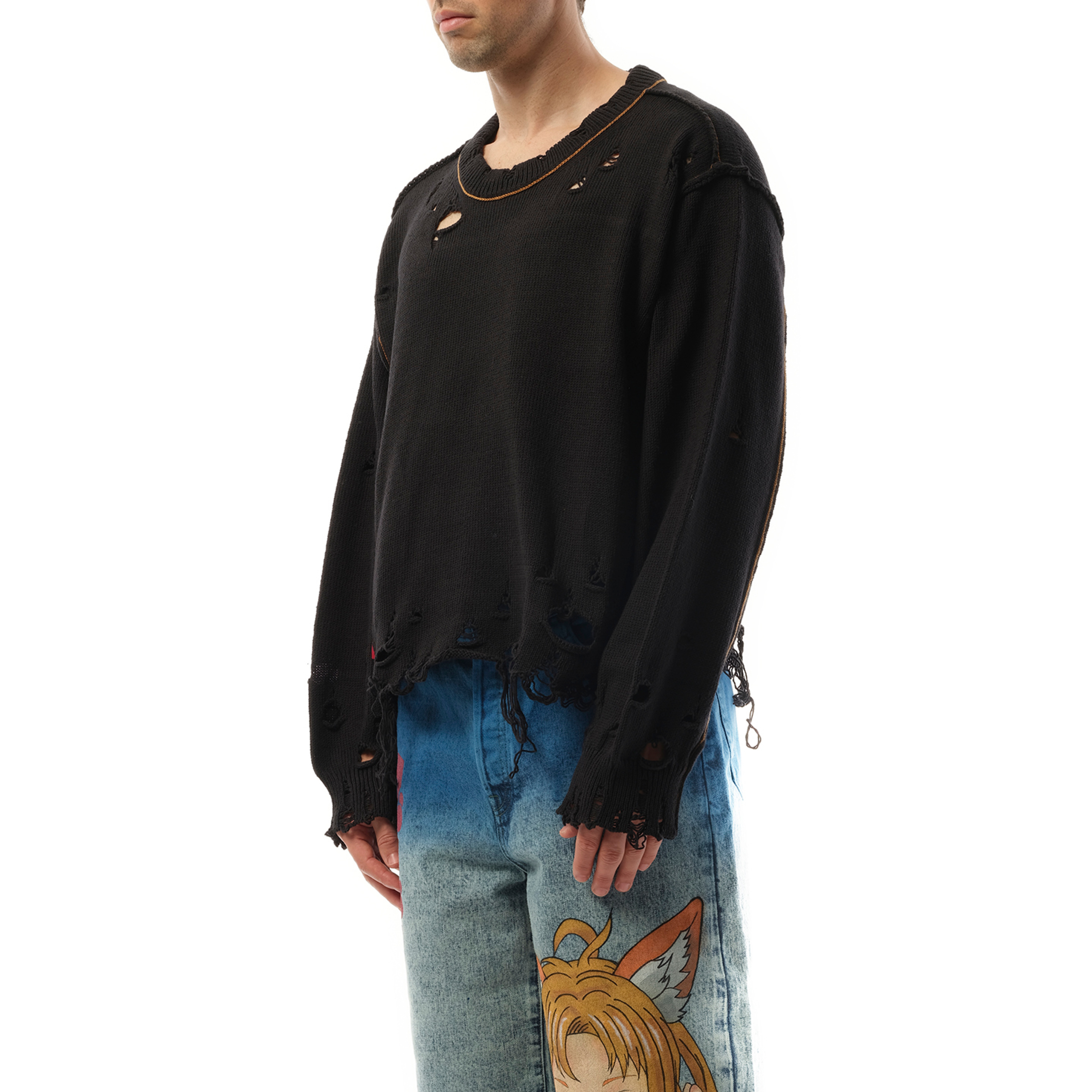 Recycle Denim Yarn Sweater in Black - 5