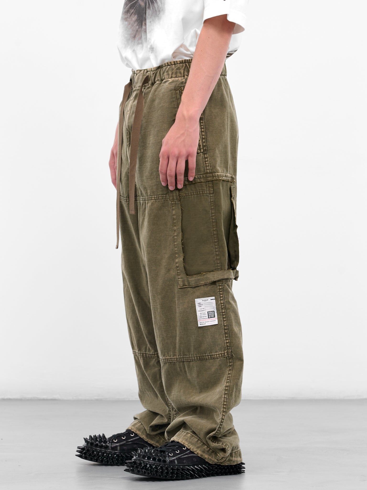 Green Cotton Deconstructed Cargo Pants - 2