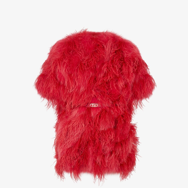 Red fox-fur and feather coat 1