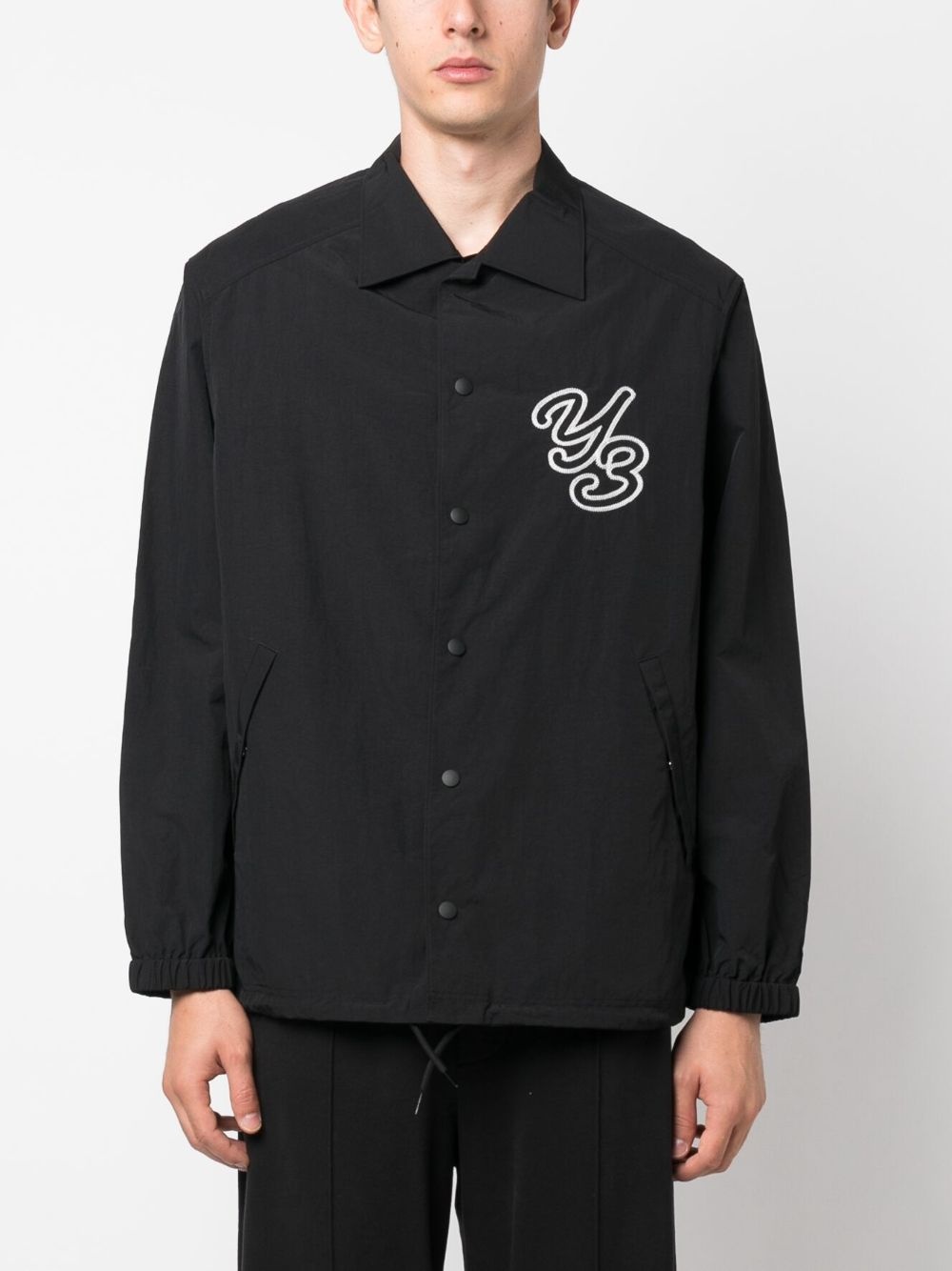 logo-embroidered shirt jacket - 3