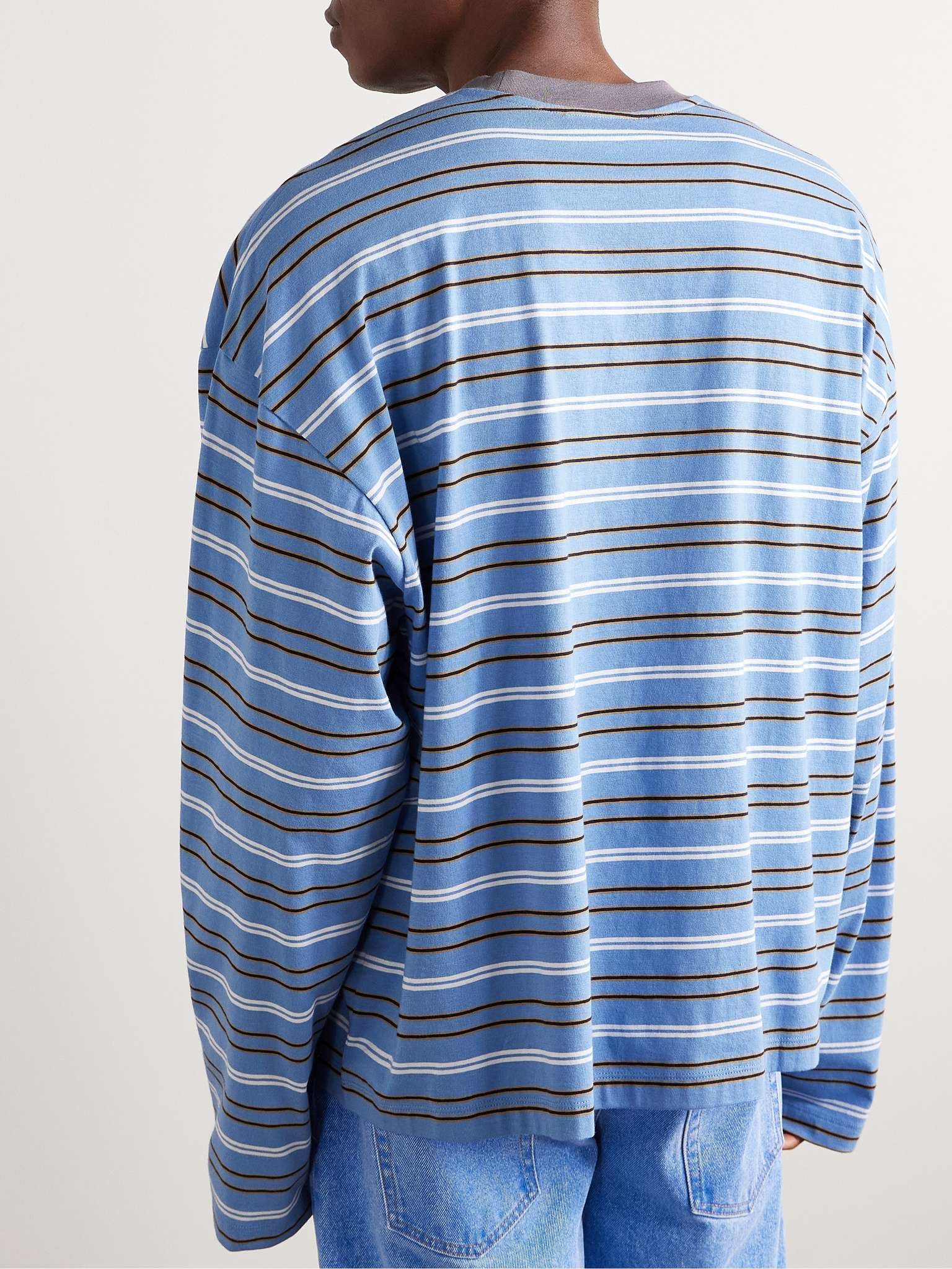 Oversized Logo-Embroidered Striped Cotton-Jersey T-Shirt - 4
