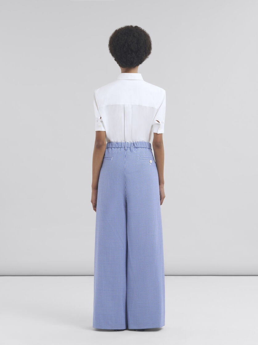 WOOL BLEND BLUE AND WHITE CHECKED DRAWSTRING TROUSERS - 3