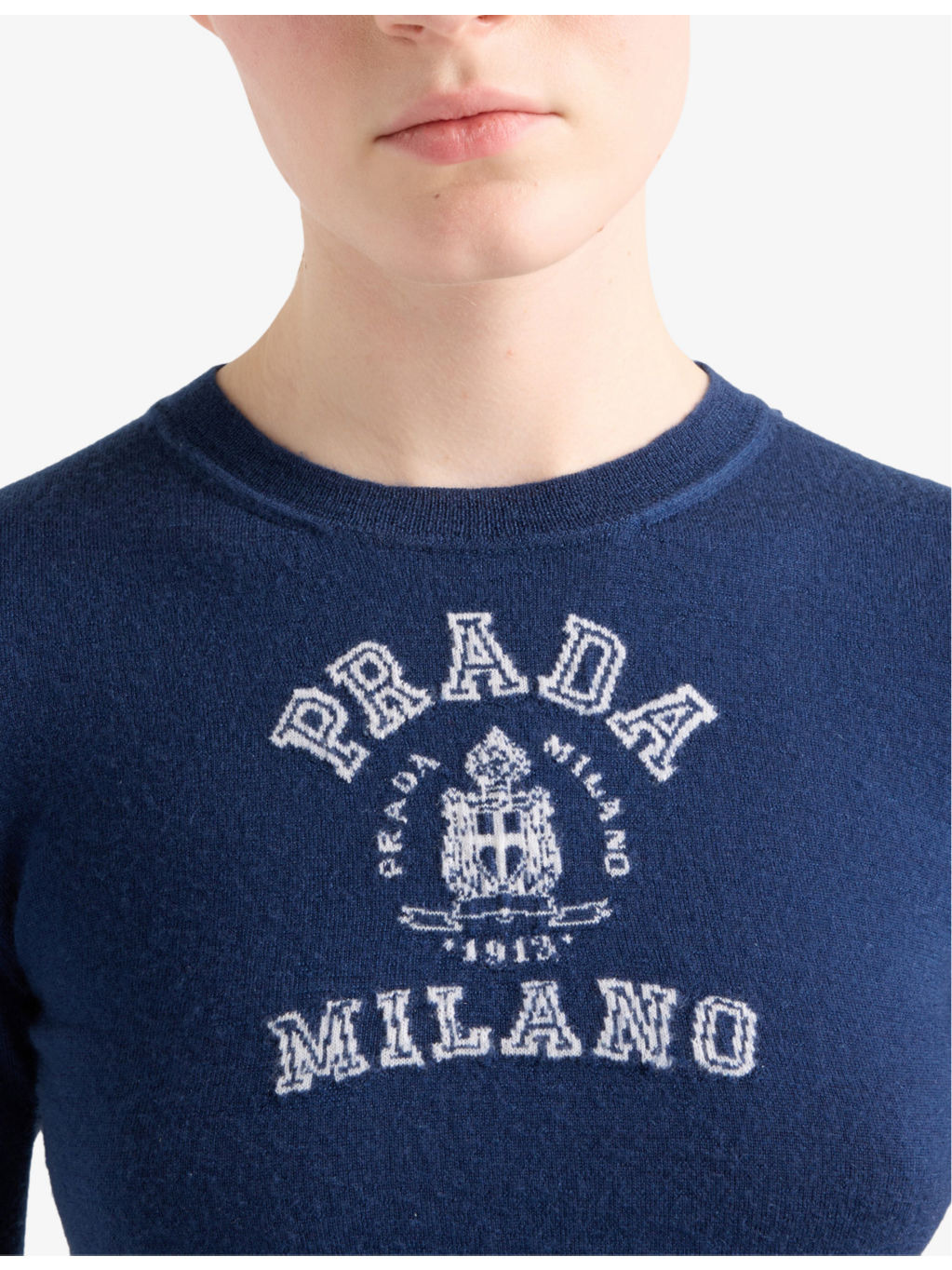 Round-Neck Brand-Intarsia Cashmere Top - 5
