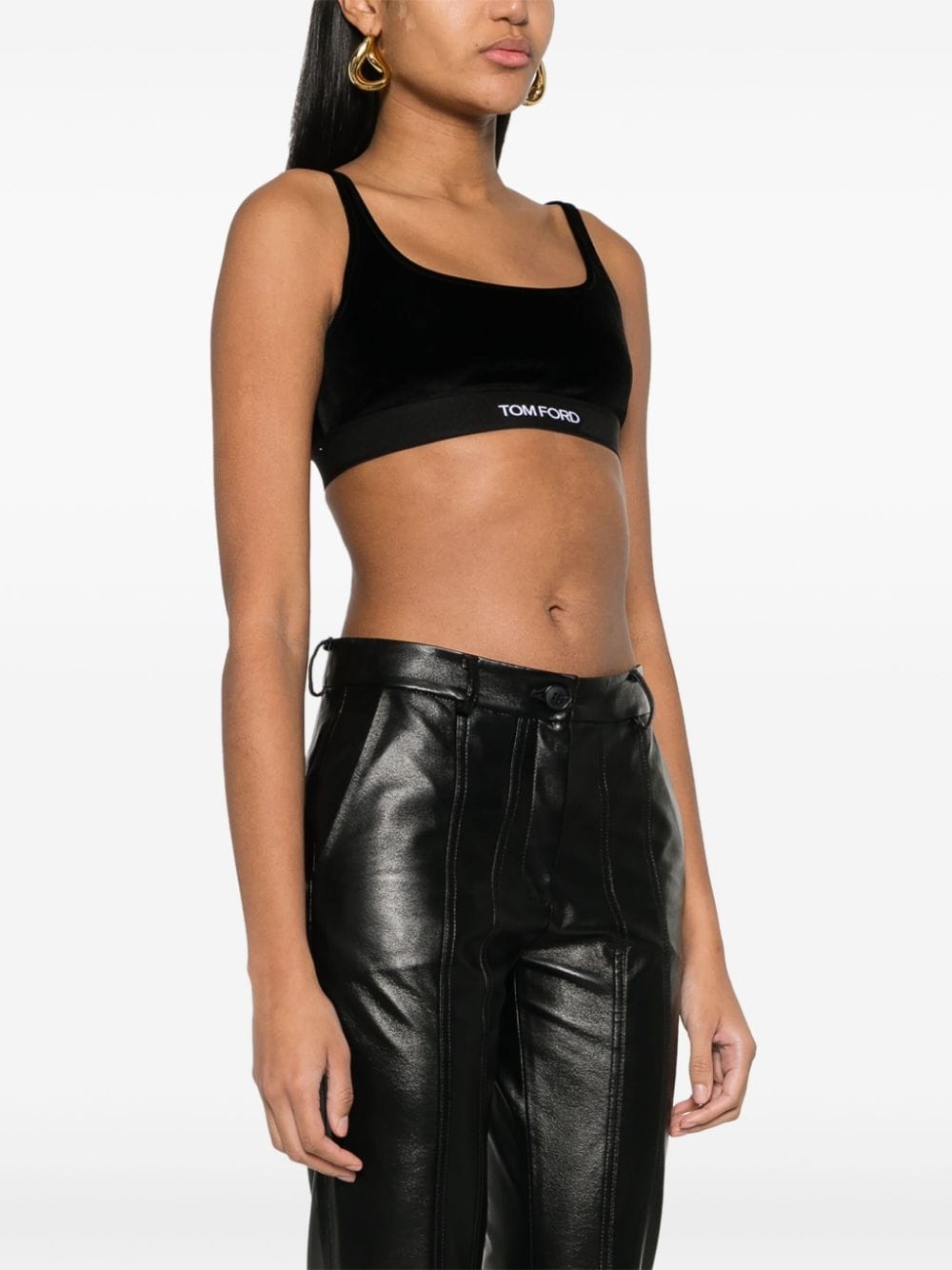logo-jacquard velvet bralette top - 3