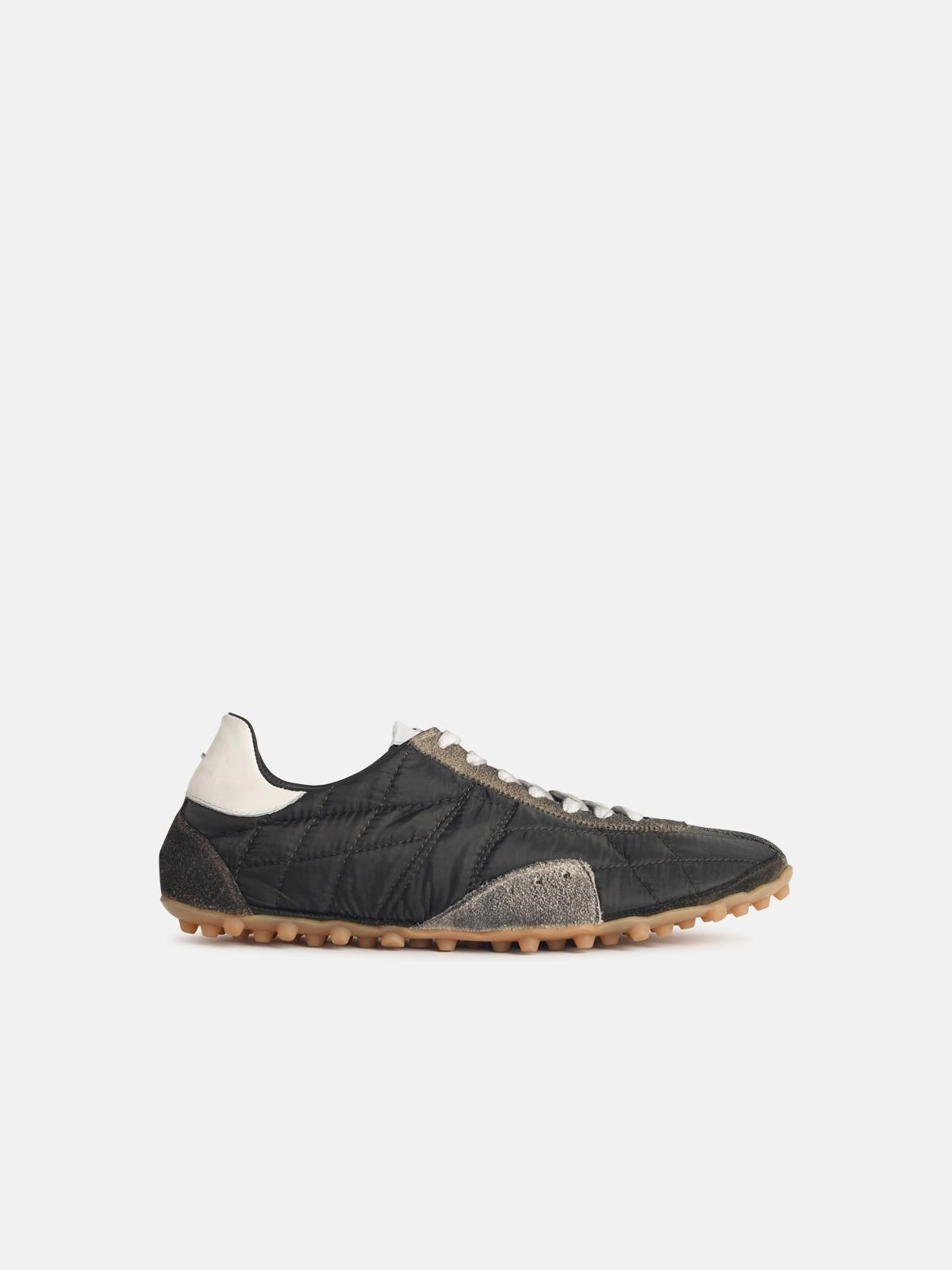 SNEAKERS IN QUILTED FABRIC AND DARK GREEN SUEDE - 1