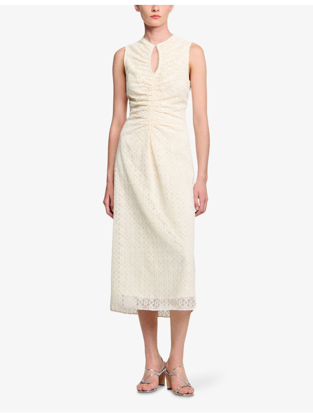 Rhinestone-Embellished Sleeveless Lace Maxi Dress - 2