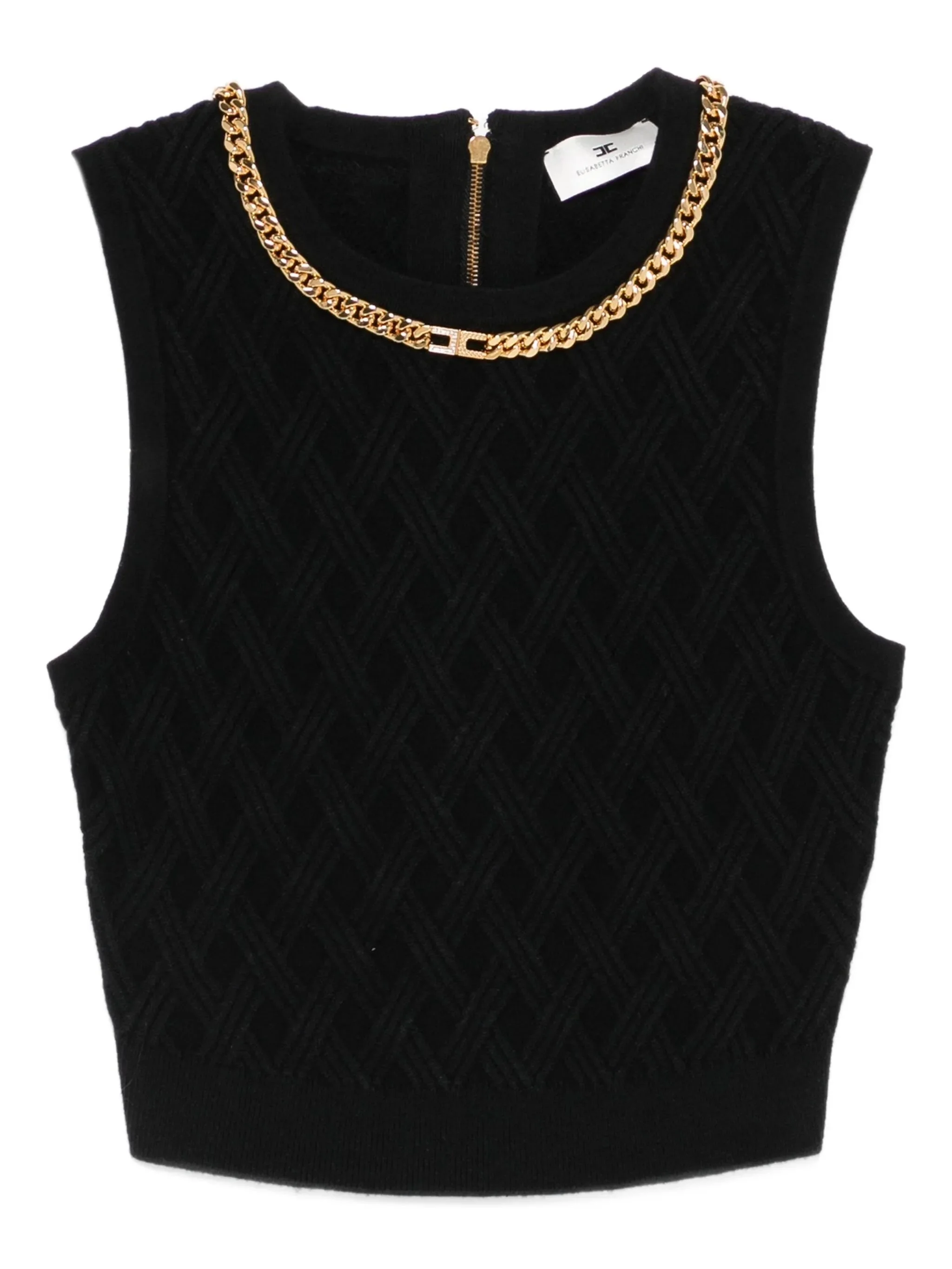 Elisabetta Franchi Chain-embellished Diamond-pattern Crop Top - 1