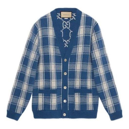Gucci Reversible Checked Wool Cardigan 'Blue Ivory' 770586-XKDSM-4405 - 1