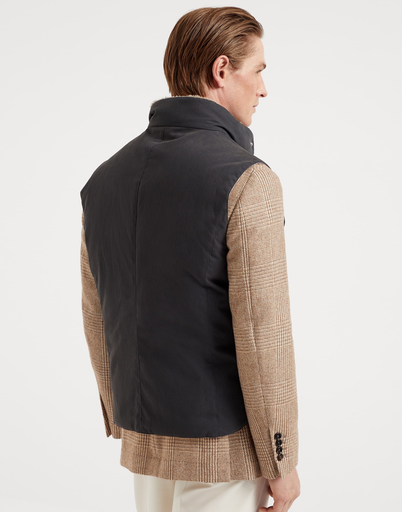 Techno cotton gabardine down vest with shearling insert - 2