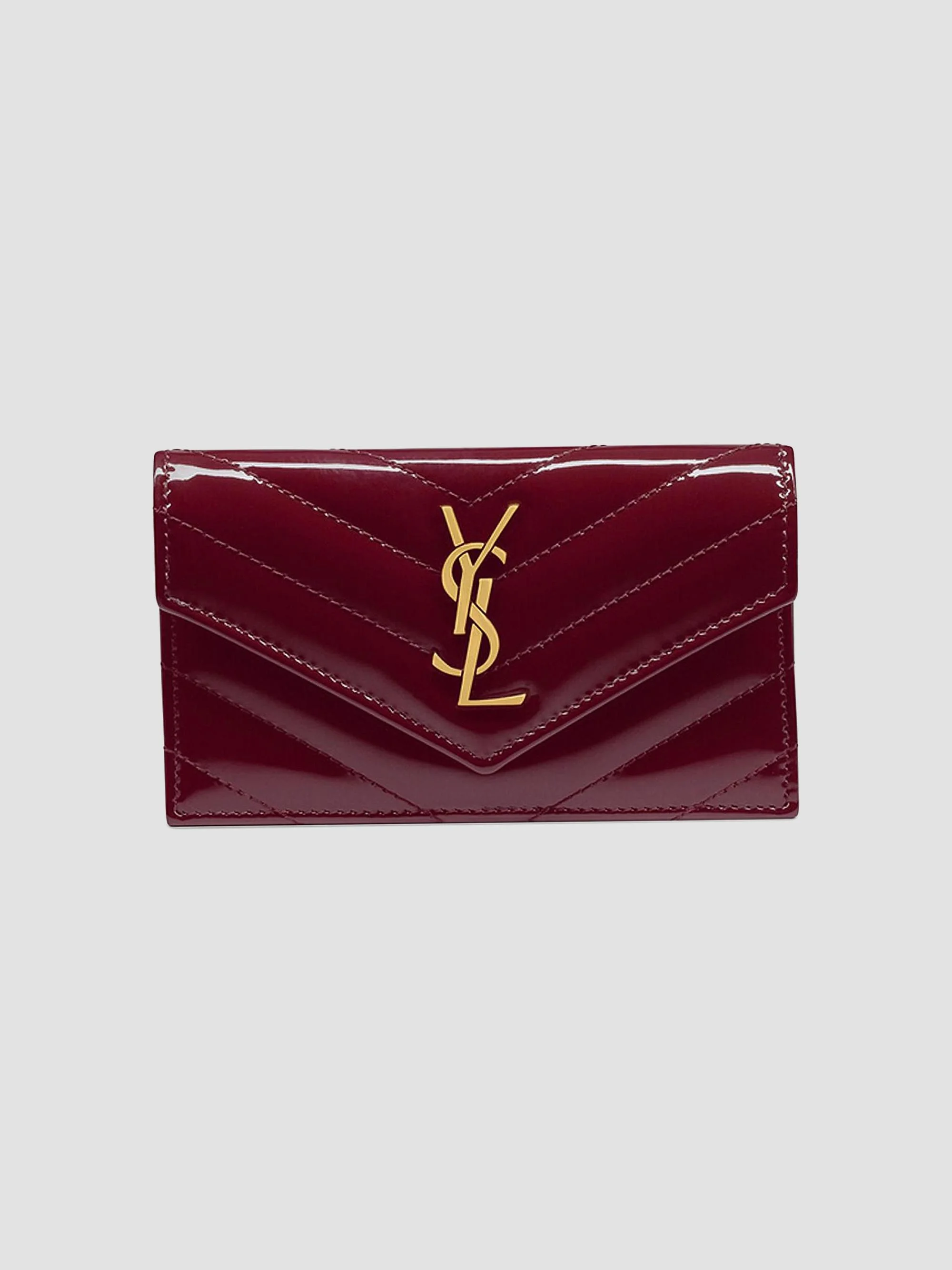 Women's Cassandre Matelassé Fragments Flap Card Case in Patent Leather - Dark Red Wine - 1