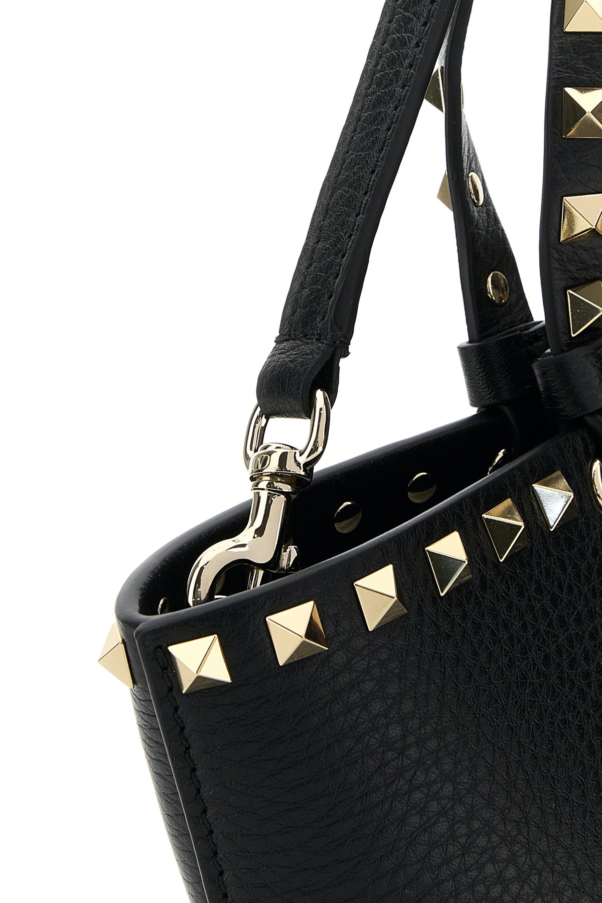 Black leather Rockstud handbag - 4